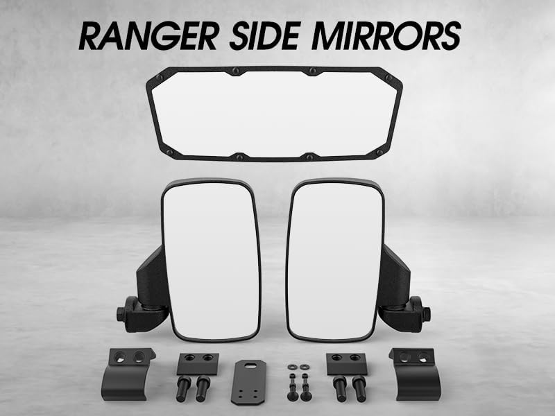 UTV Mirrors Set for 2015-2022 Polaris Ranger - Center Rear and Side Mirrors Compatible with Ranger 500, 570, 900, and 1000 XP Crew with Pro-Fit profiled Tube - Replace #2879969