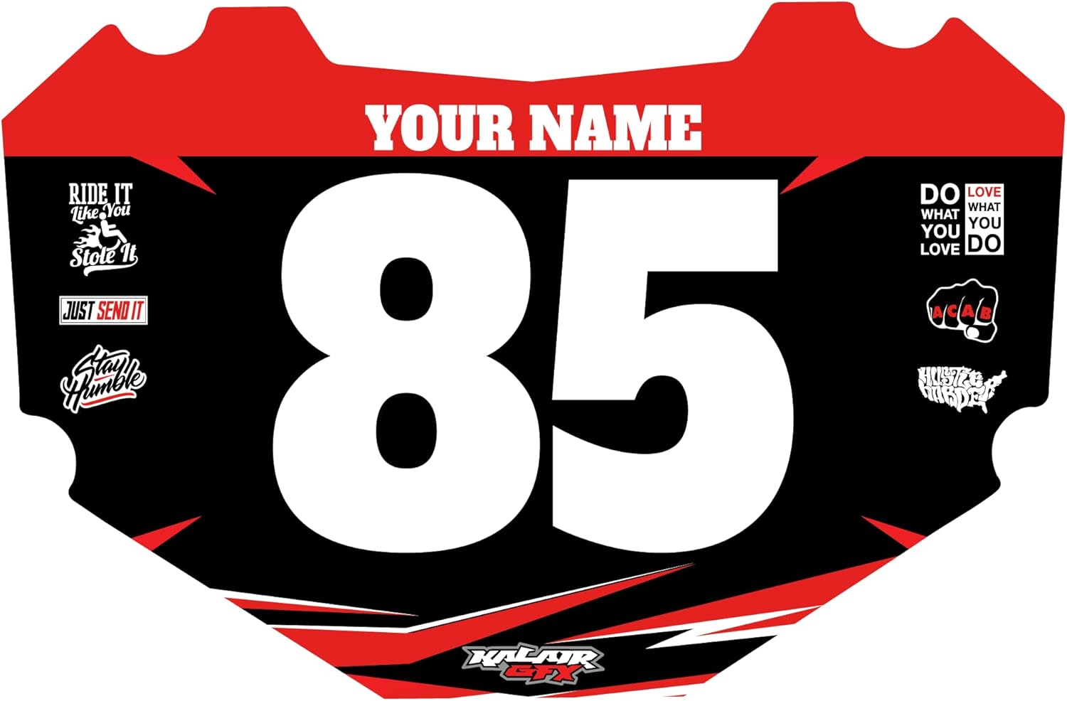 Custom STACYC Bike Number Plate Decal - Personalized Racing Graphics with Your Name & Number, Stacyc Fit Multicolored Eye-catching Plate Design Decals, Plastics NOT Included.