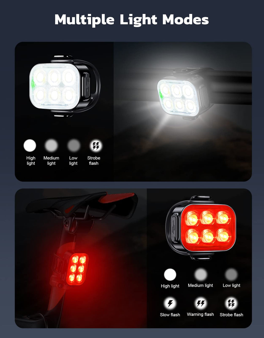 Bike Lights for Night Riding, USB Rechargeable Bike Lights Front and Back, Waterproof IP65 Bicycle Light, 4+6 Modes Bike Headlight and Tail Light Set,1.5 Hrs Fast Charging, Easy to Install