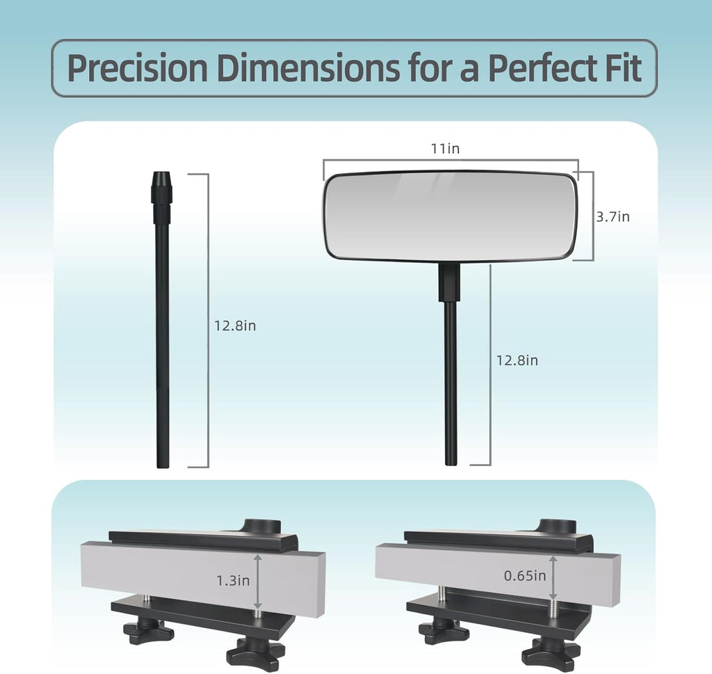 Marine Boat Rearview Mirror, 360° Adjustable Boat Mirror with Telescoping Pole, Heavy Duty Clamp, Compatible with Ski Boats, Water Sports, and Marine Use, Extra Large 3.7" x 11" Wide Angle