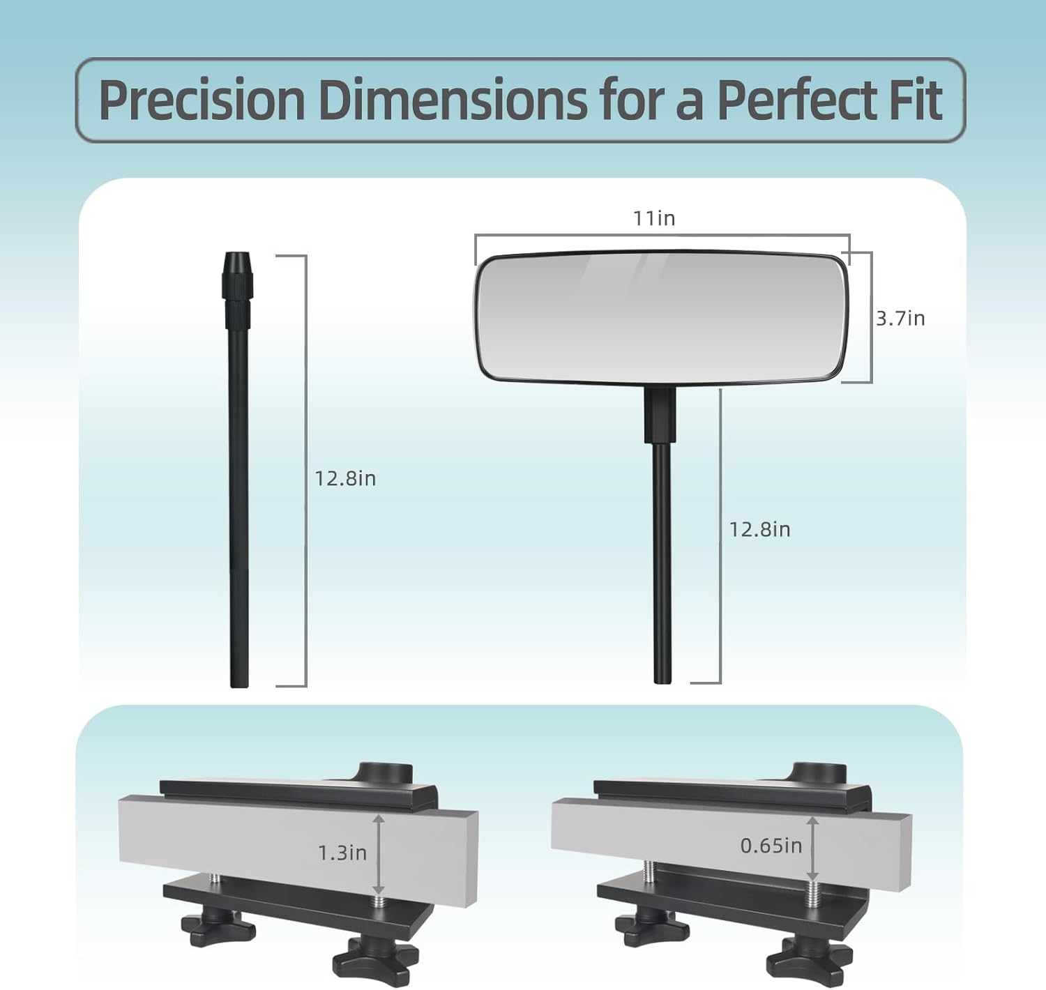 Marine Boat Rearview Mirror, 360° Adjustable Boat Mirror with Telescoping Pole, Heavy Duty Clamp, Compatible with Ski Boats, Water Sports, and Marine Use, Extra Large 3.7" x 11" Wide Angle