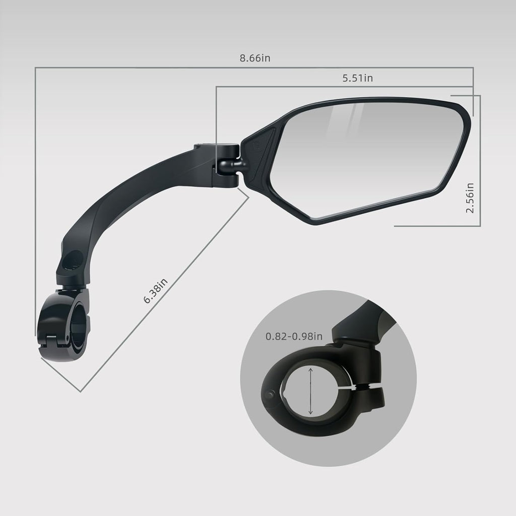 Adjustable Handlebar Bike Mirror, Shatterproof HD Glass Lens, Universal Fit Rearview Bicycle Mirrors, 360° Rotatable, Compatible with Mountain Bikes, E-bikes, Road Bikes(1 Pair)