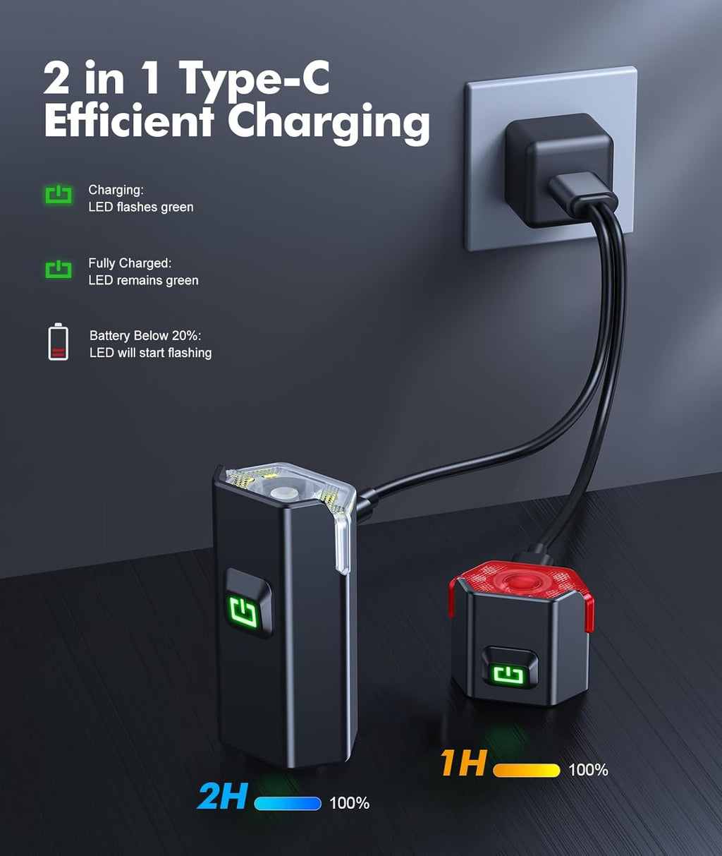 3+6 Modes Bright Bike Lights for Night Riding with Side Light, Rechargeable & IP65 Waterproof Bicycle Light, Bike Headlight and Tail Light Set for Road/Mountain Bike/Scooter Accessories