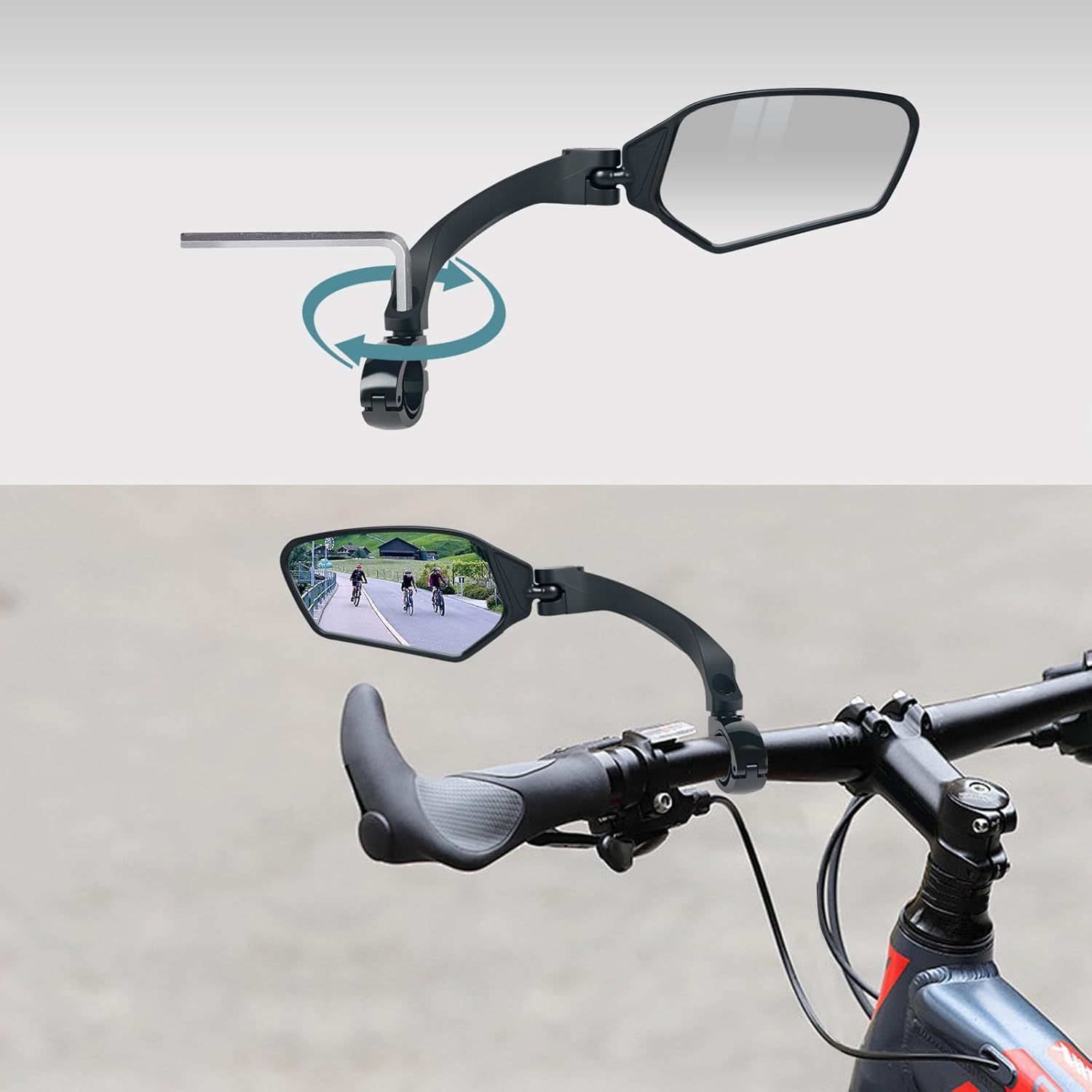 Adjustable Handlebar Bike Mirror, Shatterproof HD Glass Lens, Universal Fit Rearview Bicycle Mirrors, 360° Rotatable, Compatible with Mountain Bikes, E-bikes, Road Bikes(1 Pair)