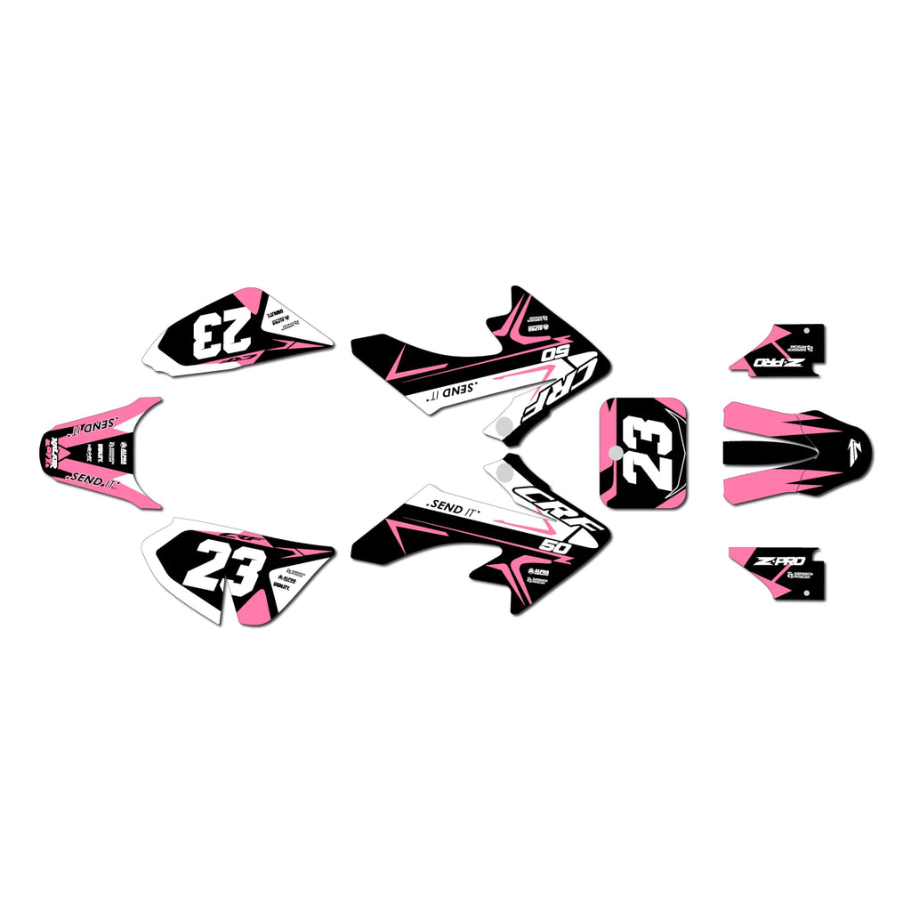 Graphics Kit for Honda CRF50 (All Years) EVADER Series Blue-red 09 Mil - Dirt pit bike motorcycle stickers, dirtbike racing automotive decal motocross accessories no-plastics