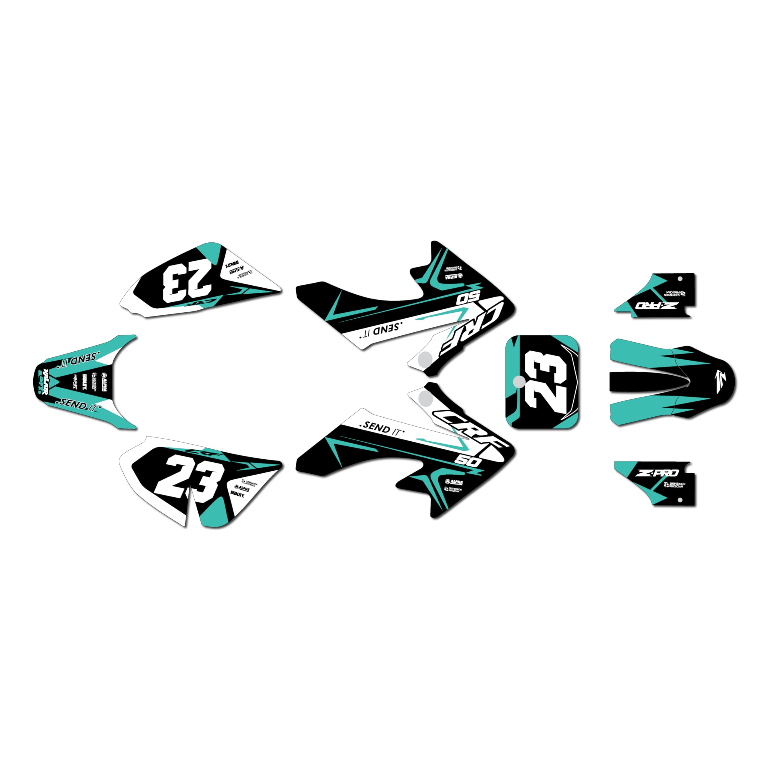 Graphics Kit for Honda CRF50 (All Years) EVADER Series Blue-red 09 Mil - Dirt pit bike motorcycle stickers, dirtbike racing automotive decal motocross accessories no-plastics