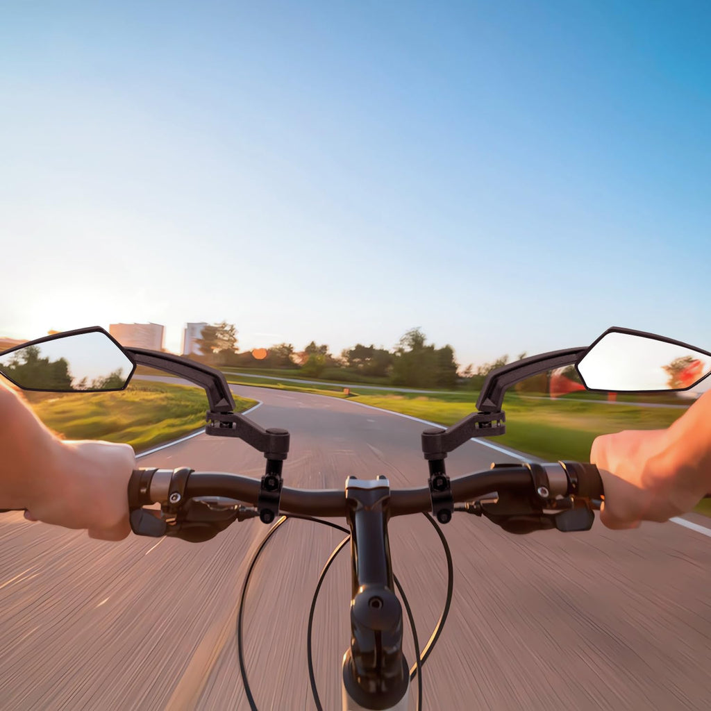 Handlebar Bike Mirror, HD Convex Glass Rear View Mirror with Shatterproof Film, 360° Adjustable Bicycle Mirror for MTB & E-Bike, Fits 21-26mm Handlebars, Left Side Only(Chequer)