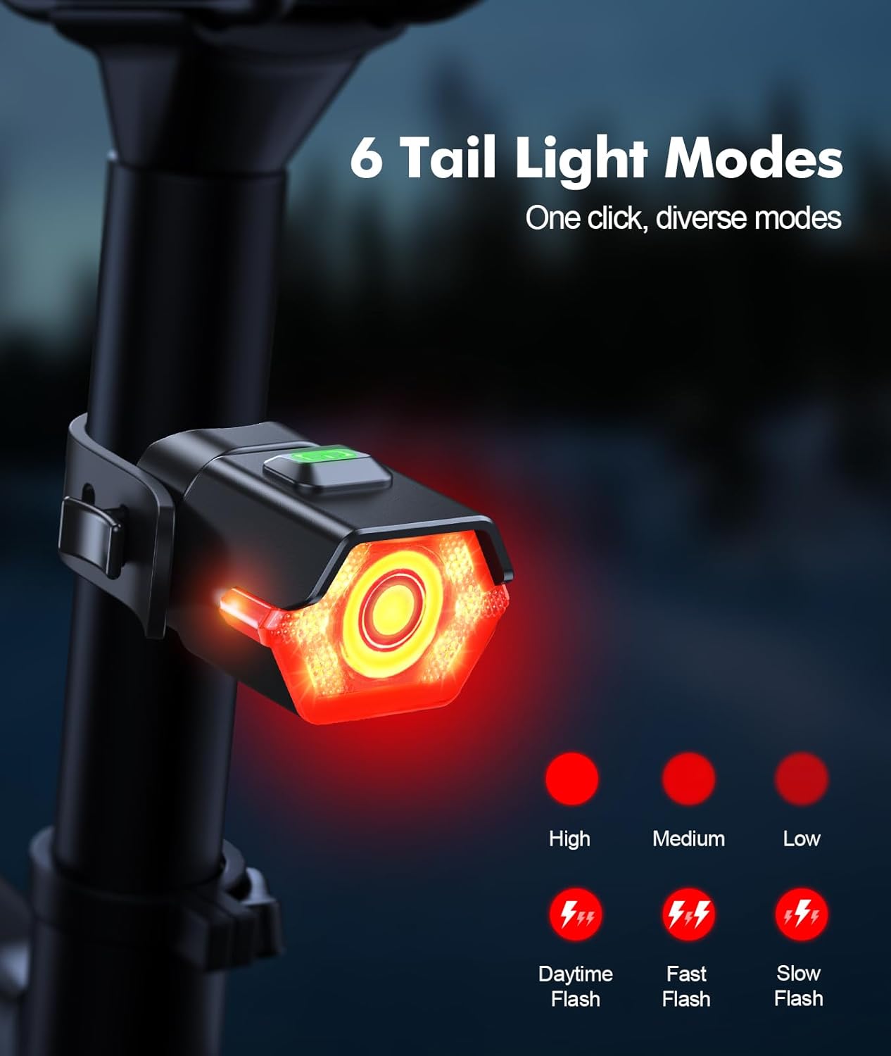 3+6 Modes Bright Bike Lights for Night Riding with Side Light, Rechargeable & IP65 Waterproof Bicycle Light, Bike Headlight and Tail Light Set for Road/Mountain Bike/Scooter Accessories