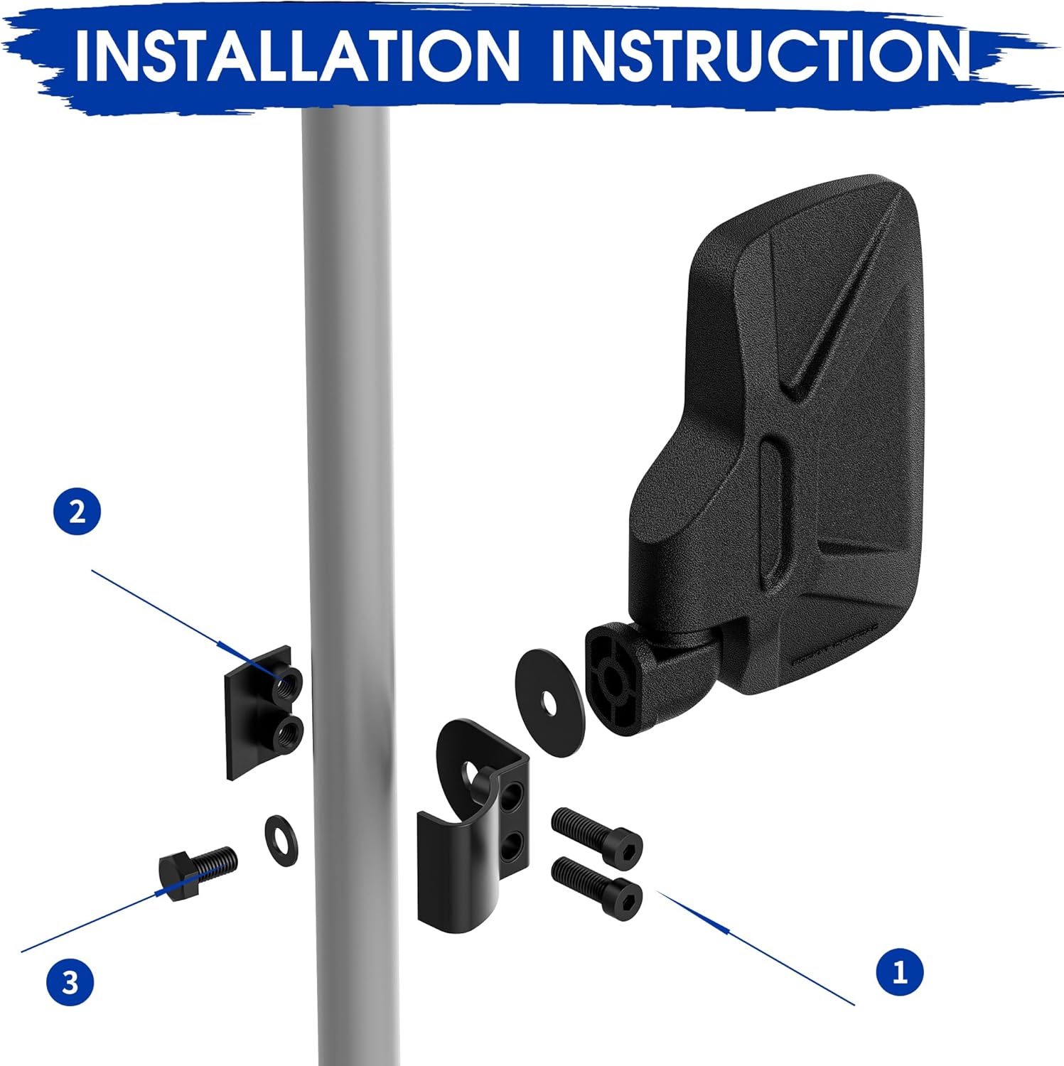 UTV Mirrors Set for 2015-2022 Polaris Ranger - Center Rear and Side Mirrors Compatible with Ranger 500, 570, 900, and 1000 XP Crew with Pro-Fit profiled Tube - Replace #2879969