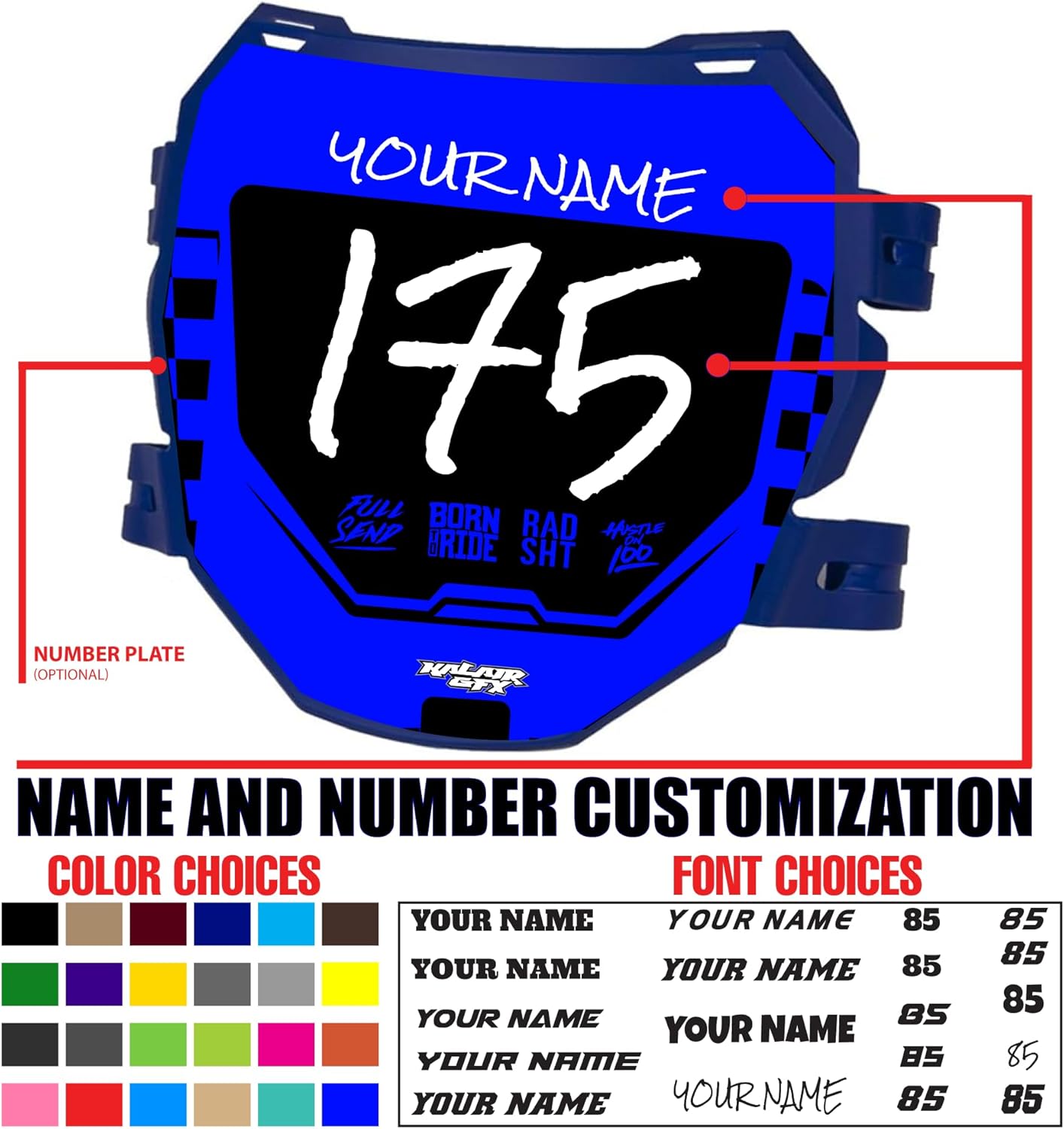 Custom ODI DH Electric Bike Number Plate Decal - Personalized Racing Graphics with Your Name & Number, Surron Multicolored Eye-catching Plate Design Decals,Plastics NOT Included.