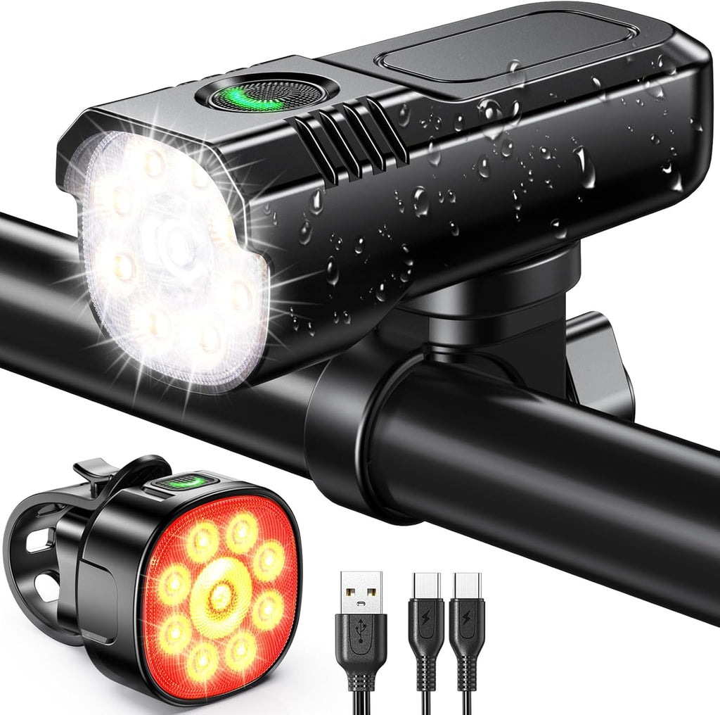 1000 Lumens Super Bright Bike Lights for Night Riding, 8+7 Modes Sturdy Aluminum Alloy Bicycle Lights Front and Rear, IP65 Waterproof & Rechargeable Bike Headlight for Cycling Electronics