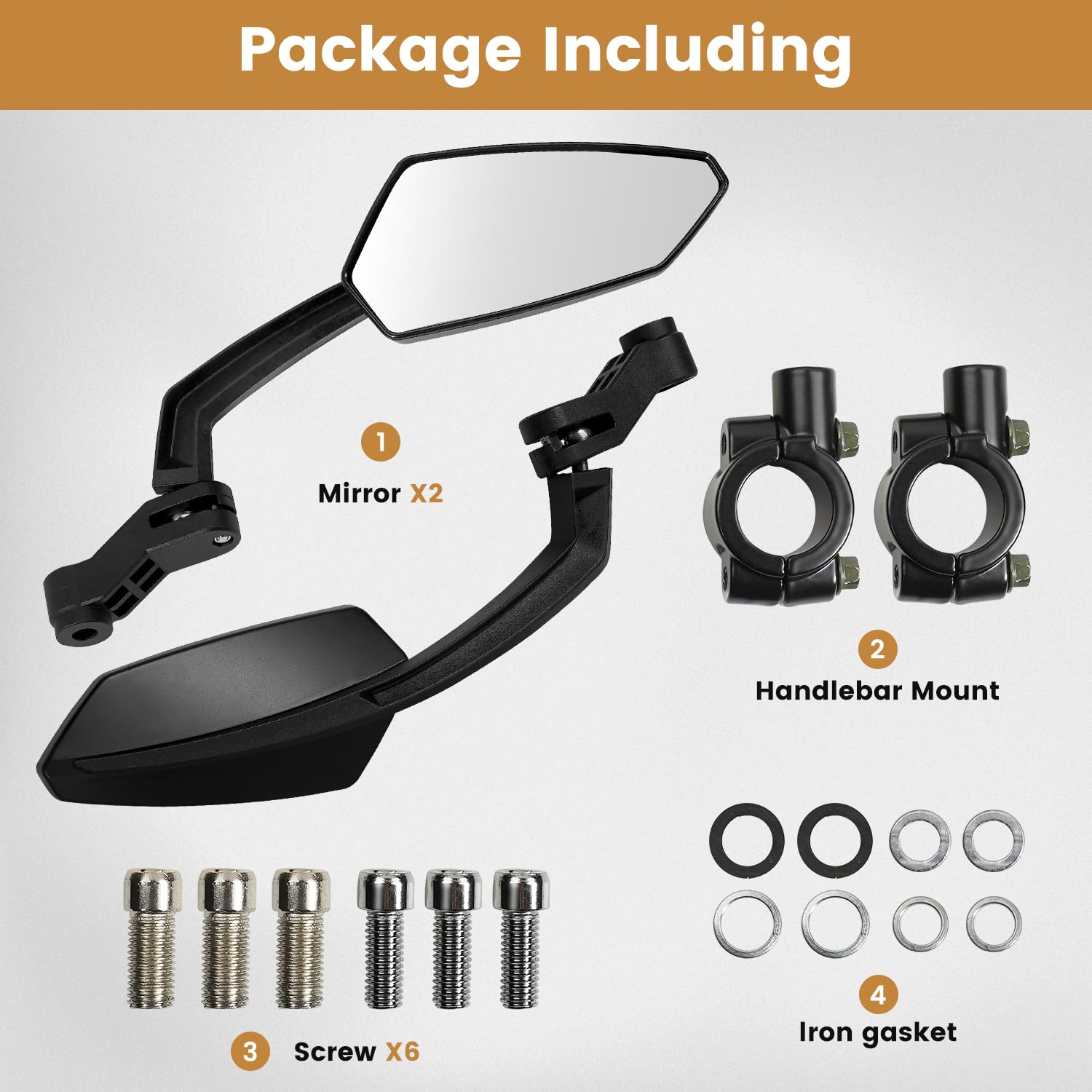 Handlebar Bike Mirror, HD Convex Glass Rear View Mirror with Shatterproof Film, 360° Adjustable Bicycle Mirror for MTB & E-Bike, Fits 21-26mm Handlebars, Left Side Only(Chequer)