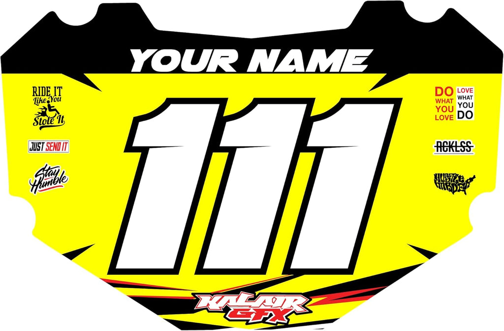 Custom STACYC Bike Number Plate Decal - Personalized Racing Graphics with Your Name & Number, Stacyc Fit Multicolored Eye-catching Plate Design Decals, Plastics NOT Included.