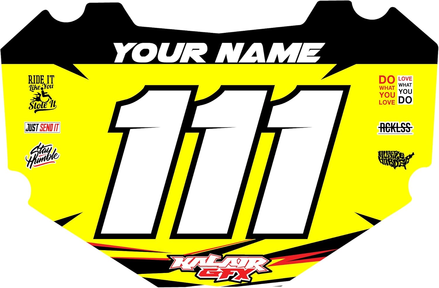 Custom STACYC Bike Number Plate Decal - Personalized Racing Graphics with Your Name & Number, Stacyc Fit Multicolored Eye-catching Plate Design Decals, Plastics NOT Included.