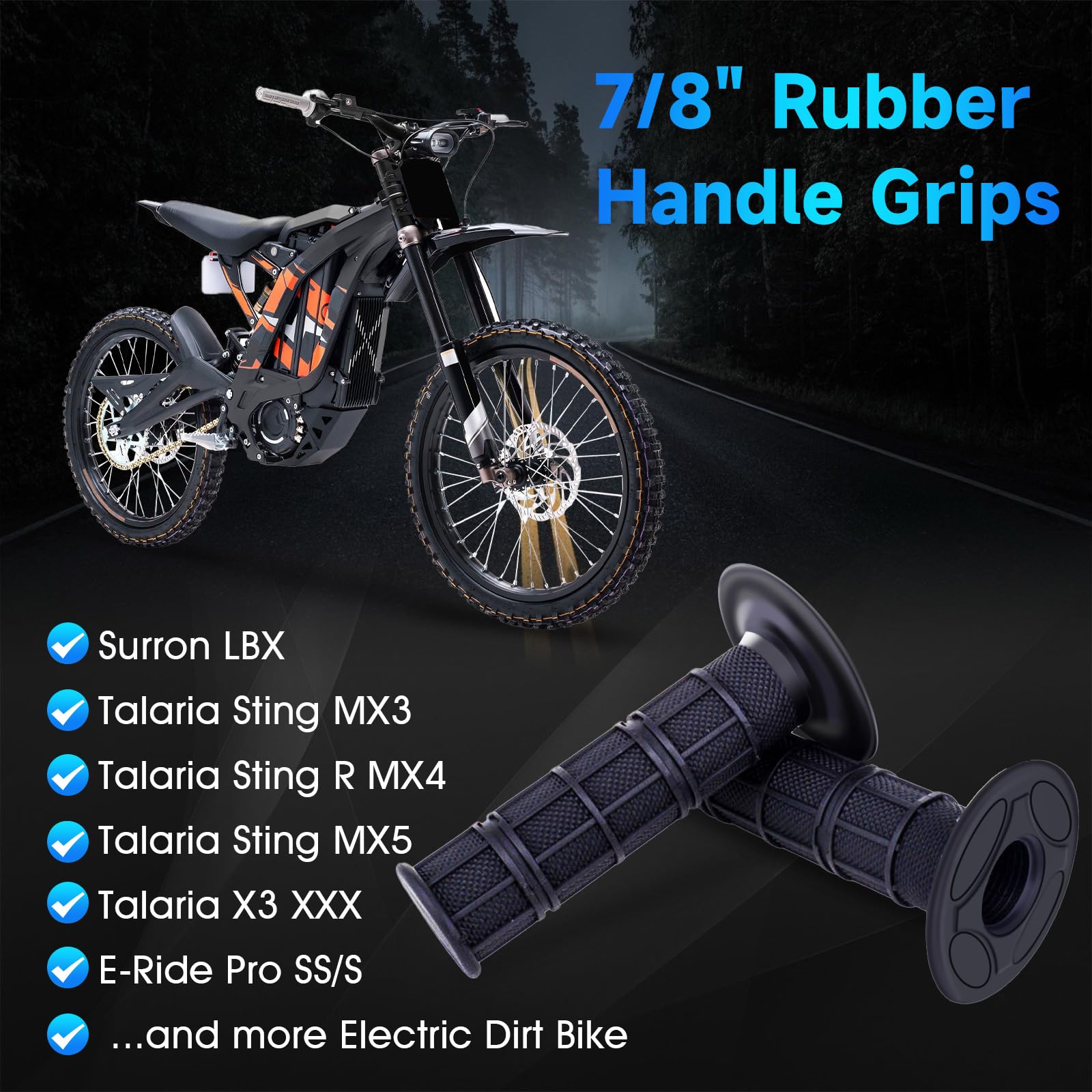 Dirt Bike Handlebar Grips 7/8" Rubber Handle Grip Universal for Sur Ron Surron LBX Talaria Sting R MX3/R MX4 MX5 Talaria X3 XXX E-Ride Pro SR S SS 2.0 3.0 Ventus One Electric Dirt Bike Black