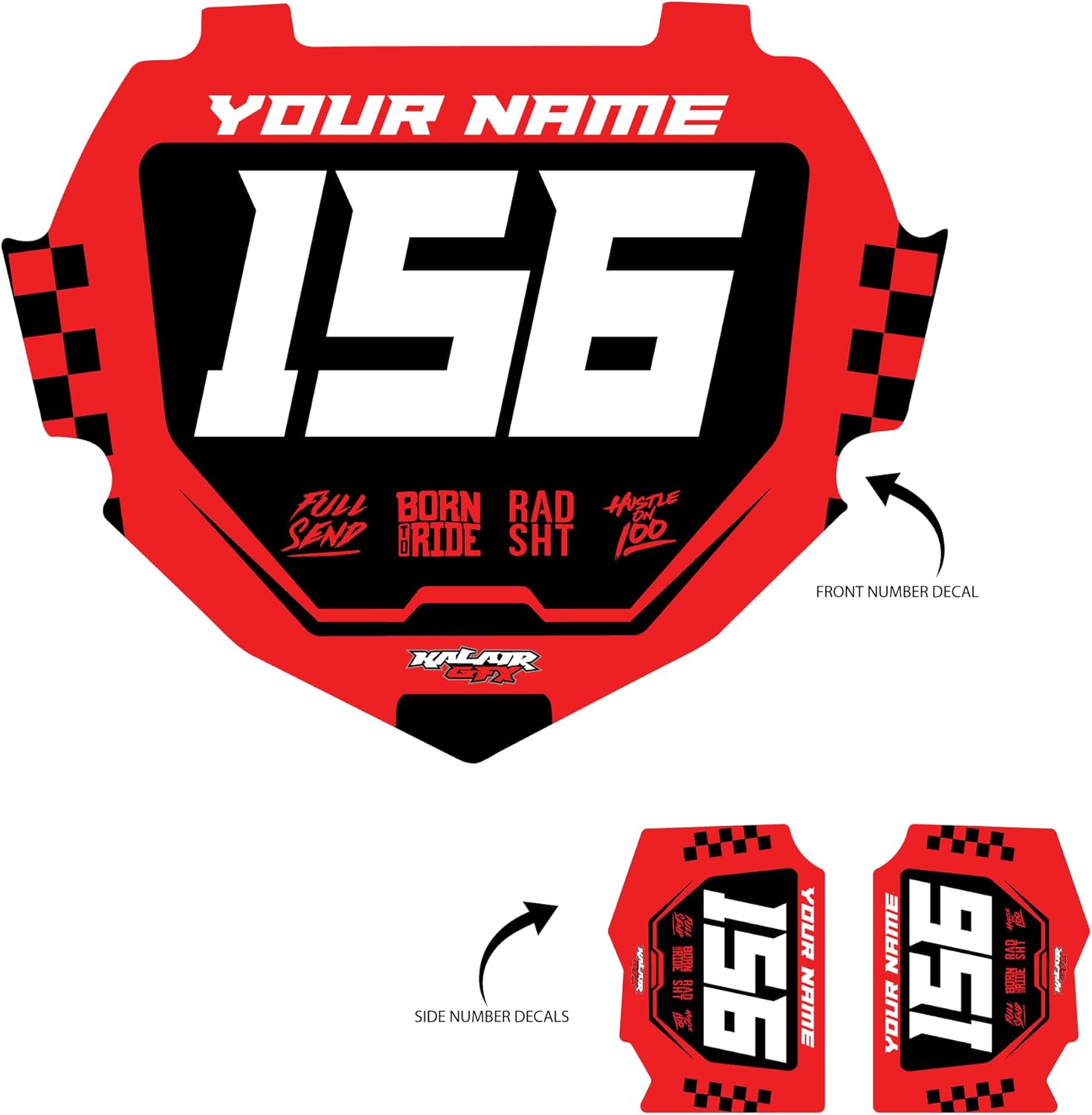 Custom BMX Box Two Number Plate Decals - Personalize Your Racing Graphics with Your Name & Number, Multicolored Outstanding Designs, Fits Box Two Plates, Junior and Senior Sizes.
