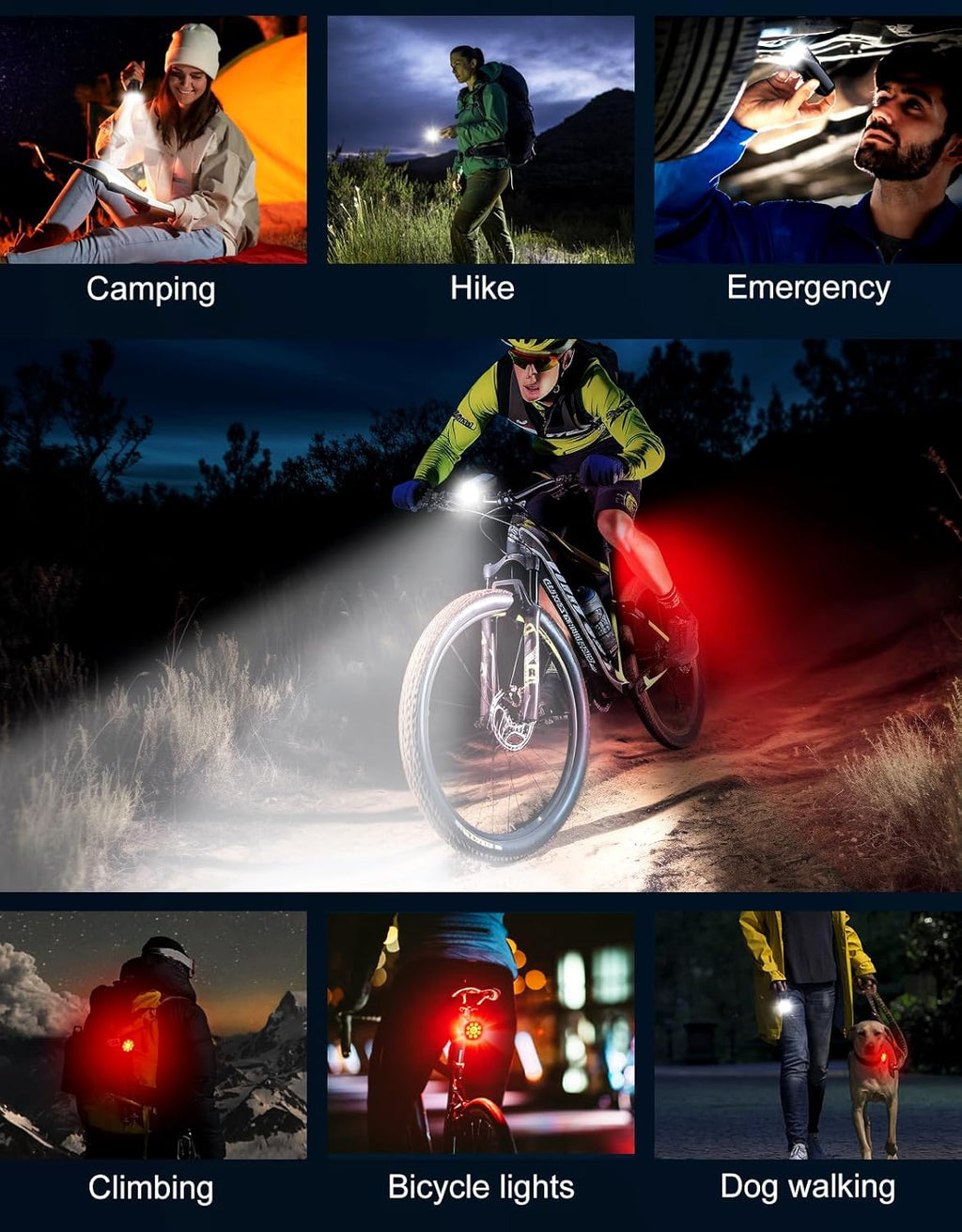 1000 Lumens Super Bright Bike Lights for Night Riding, 8+7 Modes Sturdy Aluminum Alloy Bicycle Lights Front and Rear, IP65 Waterproof & Rechargeable Bike Headlight for Cycling Electronics