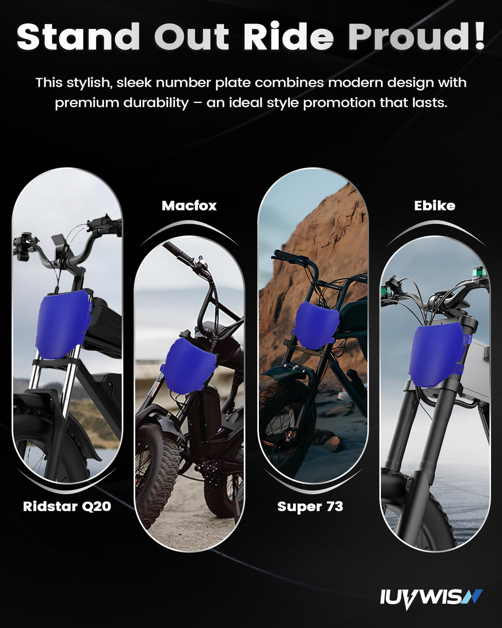 Electric Bike Number Plate E Bike Front Plate Compatible Fit for Ridstar Q20 Tuttio Soleil 01 Super 73 S1 S2 Y1 RX Macfox EBike Electric Commuter Mountain Bike Black