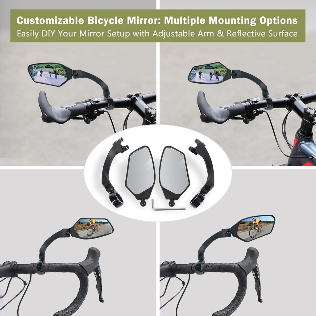 Adjustable Handlebar Bike Mirror, Shatterproof HD Glass Lens, Universal Fit Rearview Bicycle Mirrors, 360° Rotatable, Compatible with Mountain Bikes, E-bikes, Road Bikes(1 Pair)