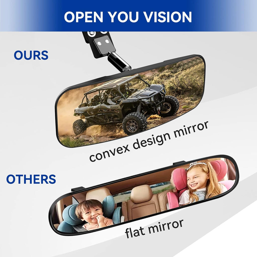 UTV Rear View Mirror, Center Convex Rearview Mirror for 1.75”-2” Roll Bar Cage Compatible with Polaris RZR Turbo, Kawasaki Mule, Teryx, Honda Pioneer, Can am Maverick X3
