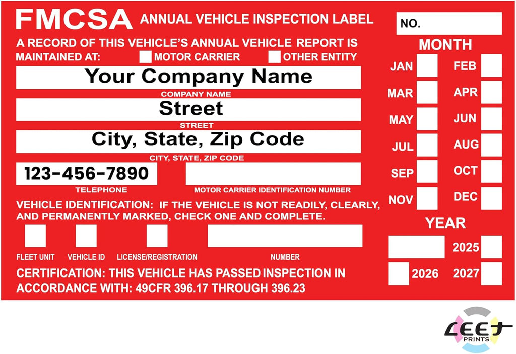 FMCSA Vehicle Annual DOT Inspection Stickers, Truck Decal Personalized with Company Info, Permanent UV Protected Self Adhesive, 6" x 3.5"