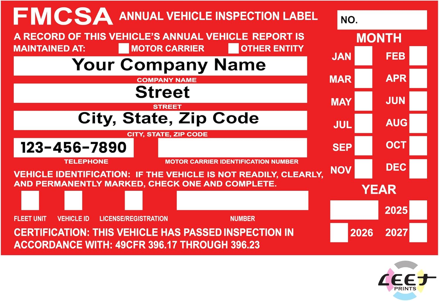 FMCSA Vehicle Annual DOT Inspection Stickers, Truck Decal Personalized with Company Info, Permanent UV Protected Self Adhesive, 6" x 3.5"