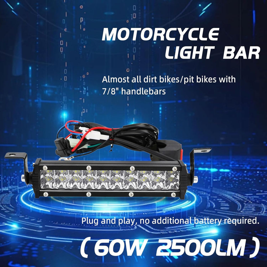 Motorcycle LED Light Bar Plug-Play 60W 4200Lm Driving Light Kit 7/8" Handlebar Universal for CRF XR RM KX KLX TTR PW SSR Apollo TAO TAO SDG Dirt Pit Bike