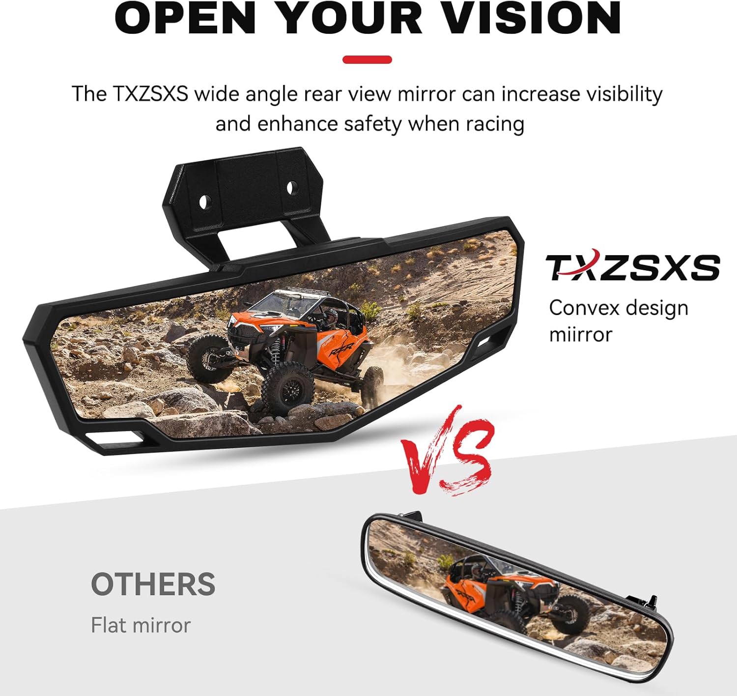 UTV Polaris RZR Rear View Mirror - Compatible with Polaris RZR PRO XP/XP 4, Trail, Turbo R - Center Convex Mirror - Part # 2883763