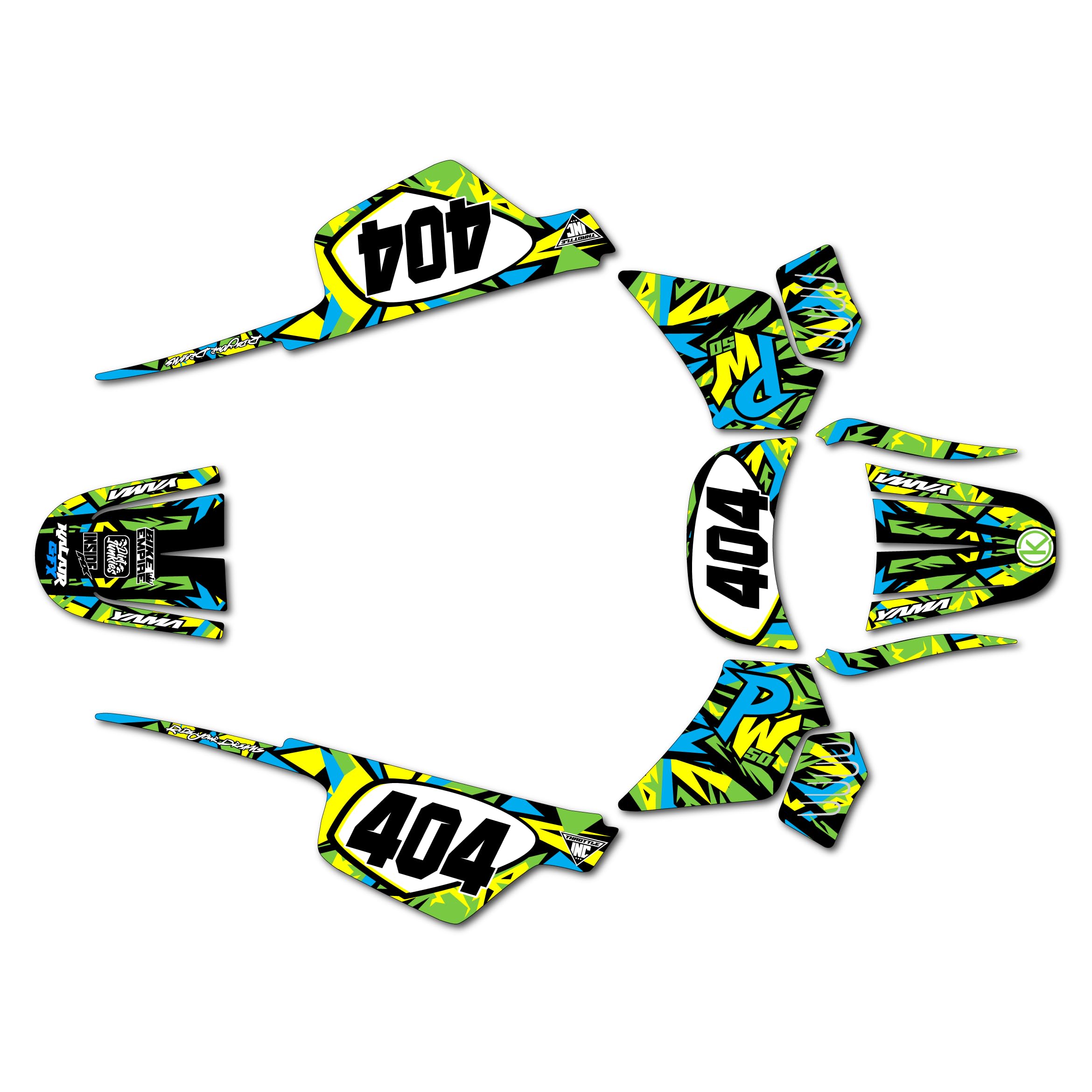 Graphics Kit for Yamaha PW 50 (1980-2023) Shatter Series Blue 09 Mil - Dirt bike Custom Racing Graphics Decals Stickers Kit, no-plastics