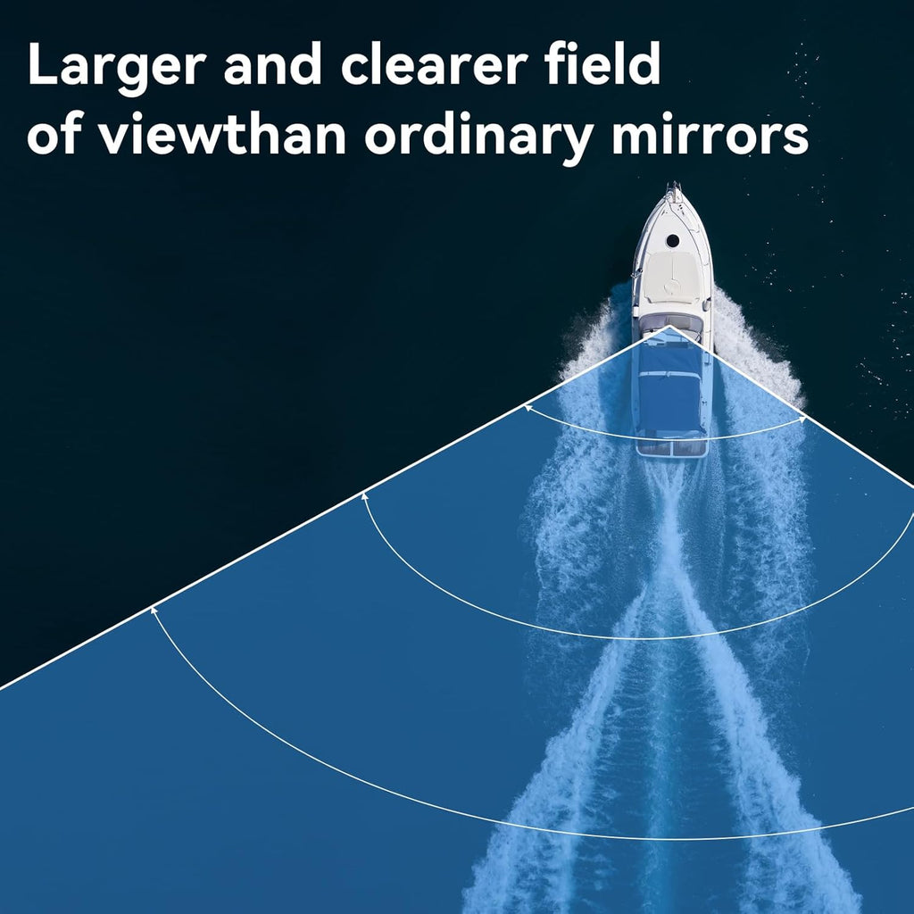 Universal 360° Adjustable Boat Mirror, Upgraded Metal Clamp, Wide-Angle Convex Marine Mirror for Pontoon & Ski Boats, Surfing & Water Sports, Easy Installation