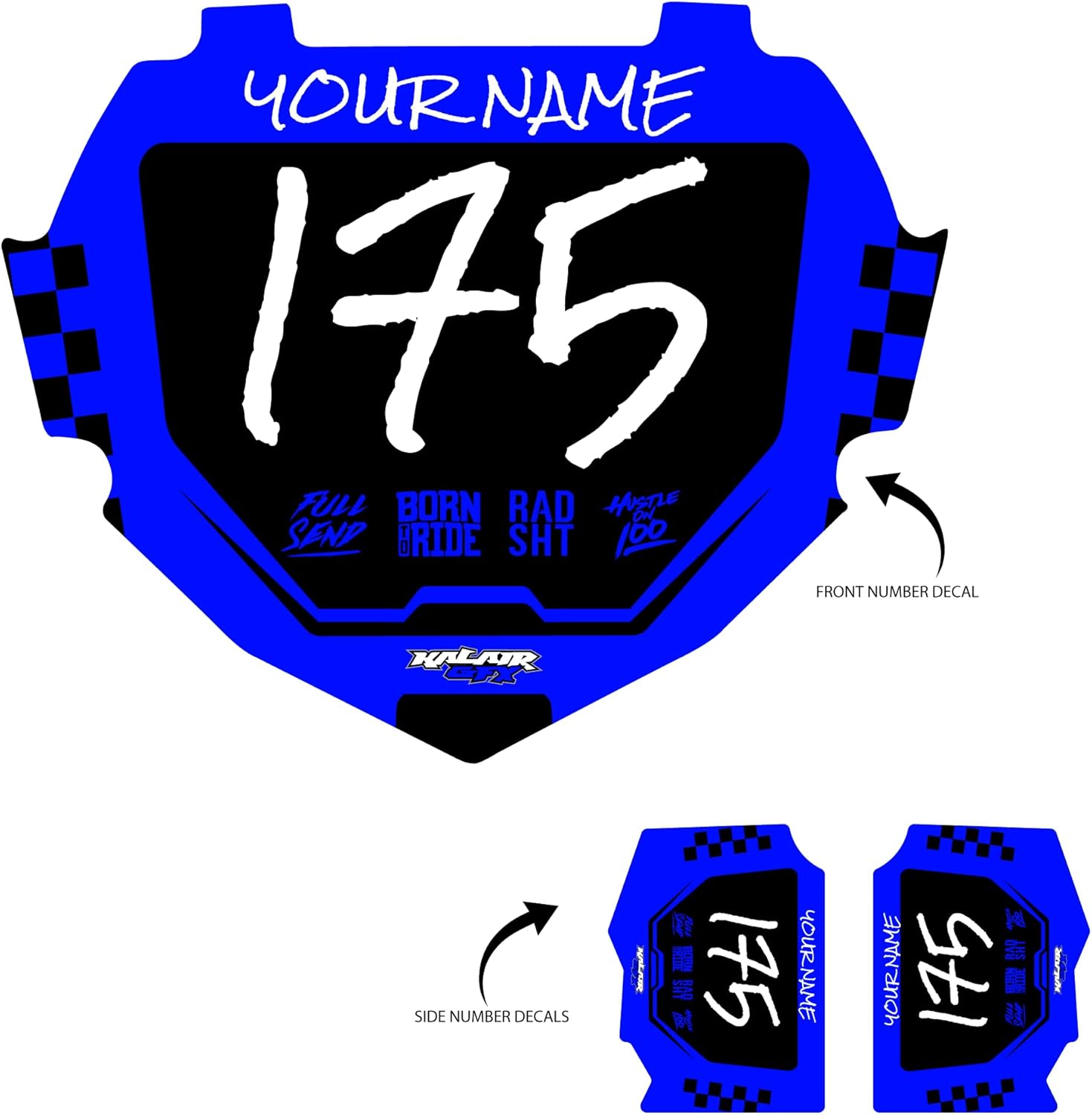 Custom BMX Box Two Number Plate Decals - Personalize Your Racing Graphics with Your Name & Number, Multicolored Outstanding Designs, Fits Box Two Plates, Junior and Senior Sizes.