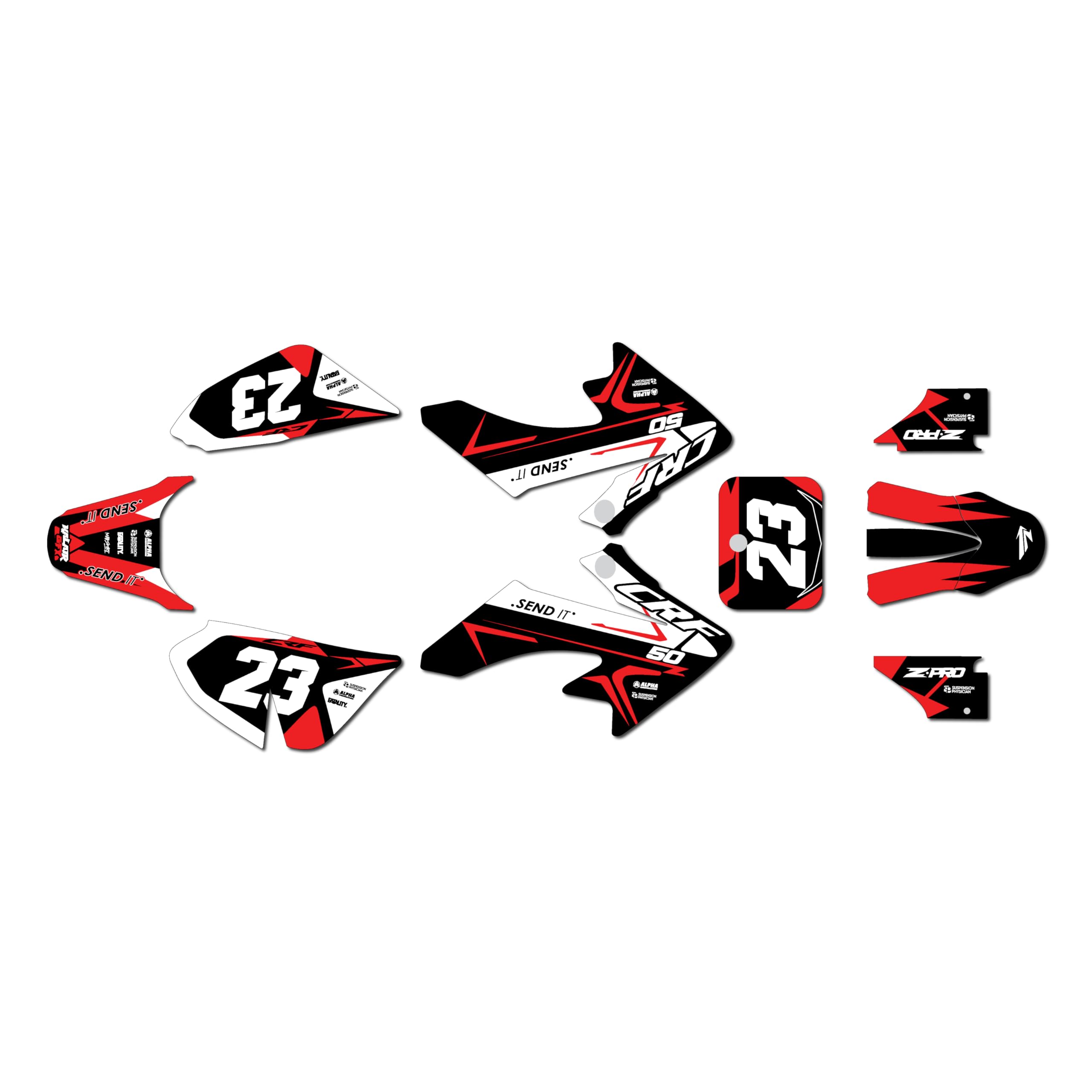 Graphics Kit for Honda CRF50 (All Years) EVADER Series Blue-red 09 Mil - Dirt pit bike motorcycle stickers, dirtbike racing automotive decal motocross accessories no-plastics