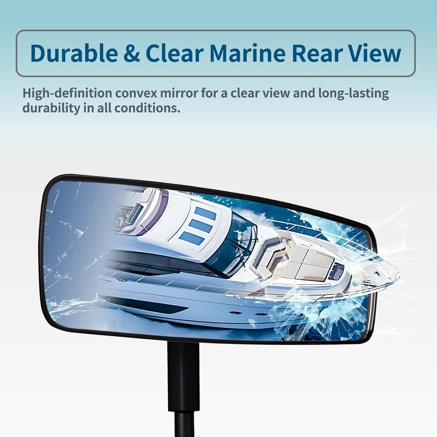 Marine Boat Rearview Mirror, 360° Adjustable Boat Mirror with Telescoping Pole, Heavy Duty Clamp, Compatible with Ski Boats, Water Sports, and Marine Use, Extra Large 3.7" x 11" Wide Angle