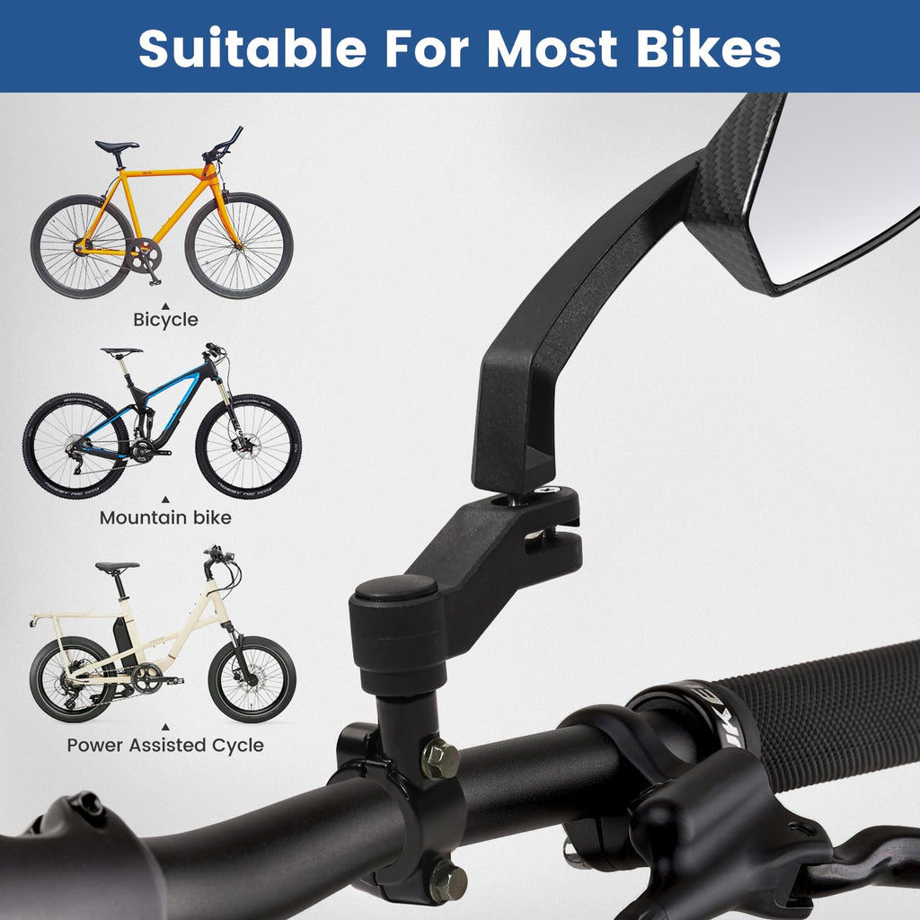 Handlebar Bike Mirror, HD Convex Glass Rear View Mirror with Shatterproof Film, 360° Adjustable Bicycle Mirror for MTB & E-Bike, Fits 21-26mm Handlebars, Left Side Only(Chequer)