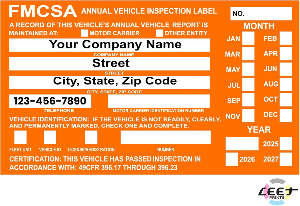 FMCSA Vehicle Annual DOT Inspection Stickers, Truck Decal Personalized with Company Info, Permanent UV Protected Self Adhesive, 6" x 3.5"