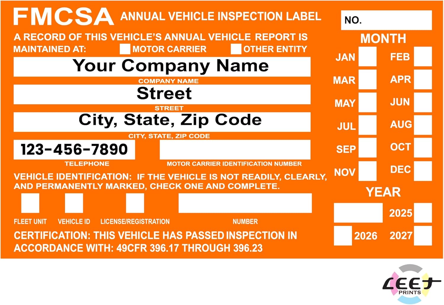 FMCSA Vehicle Annual DOT Inspection Stickers, Truck Decal Personalized with Company Info, Permanent UV Protected Self Adhesive, 6" x 3.5"