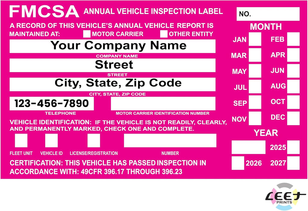 FMCSA Vehicle Annual DOT Inspection Stickers, Truck Decal Personalized with Company Info, Permanent UV Protected Self Adhesive, 6" x 3.5"