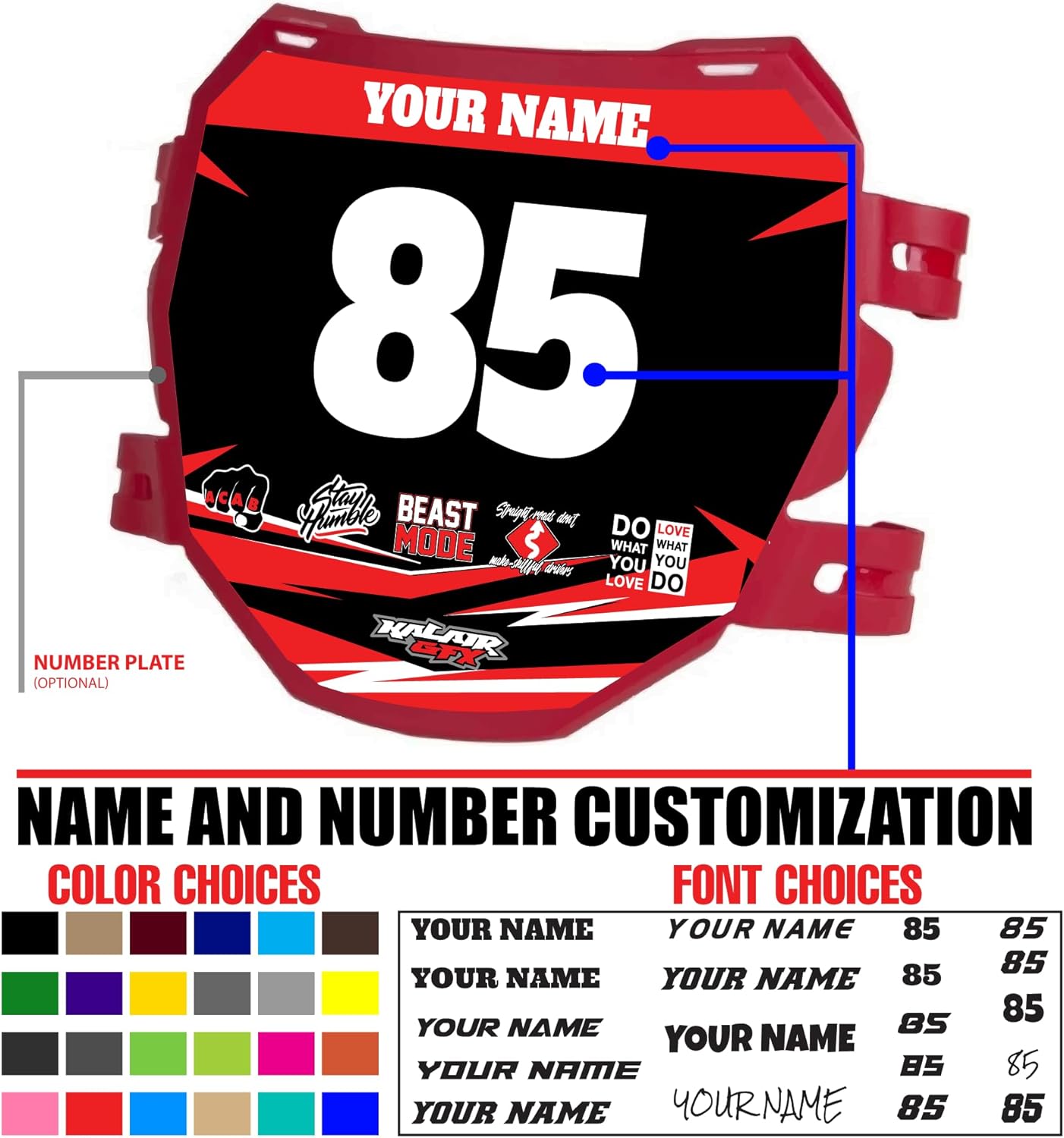 Custom ODI DH Electric Bike Number Plate Decal - Personalized Racing Graphics with Your Name & Number, Surron Multicolored Eye-catching Plate Design Decals.