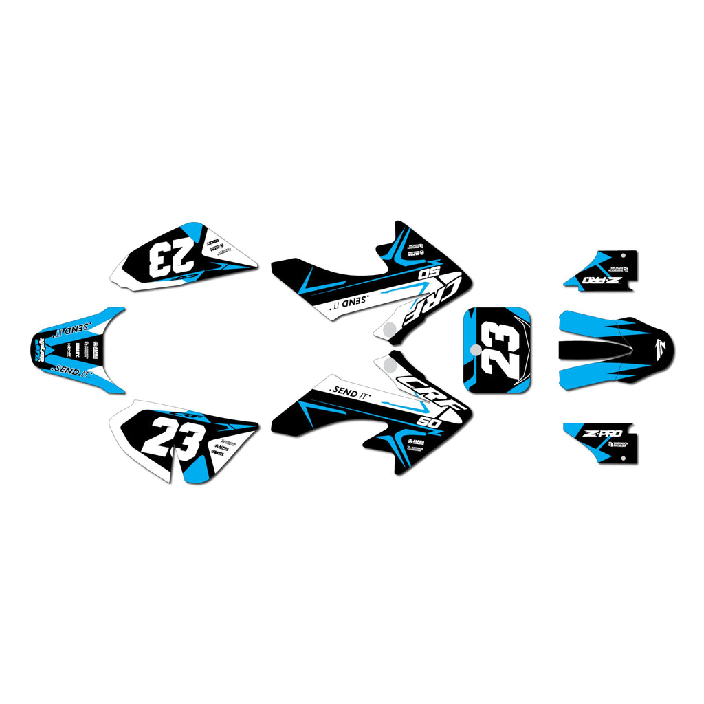 Graphics Kit for Honda CRF50 (All Years) EVADER Series Blue-red 09 Mil - Dirt pit bike motorcycle stickers, dirtbike racing automotive decal motocross accessories no-plastics