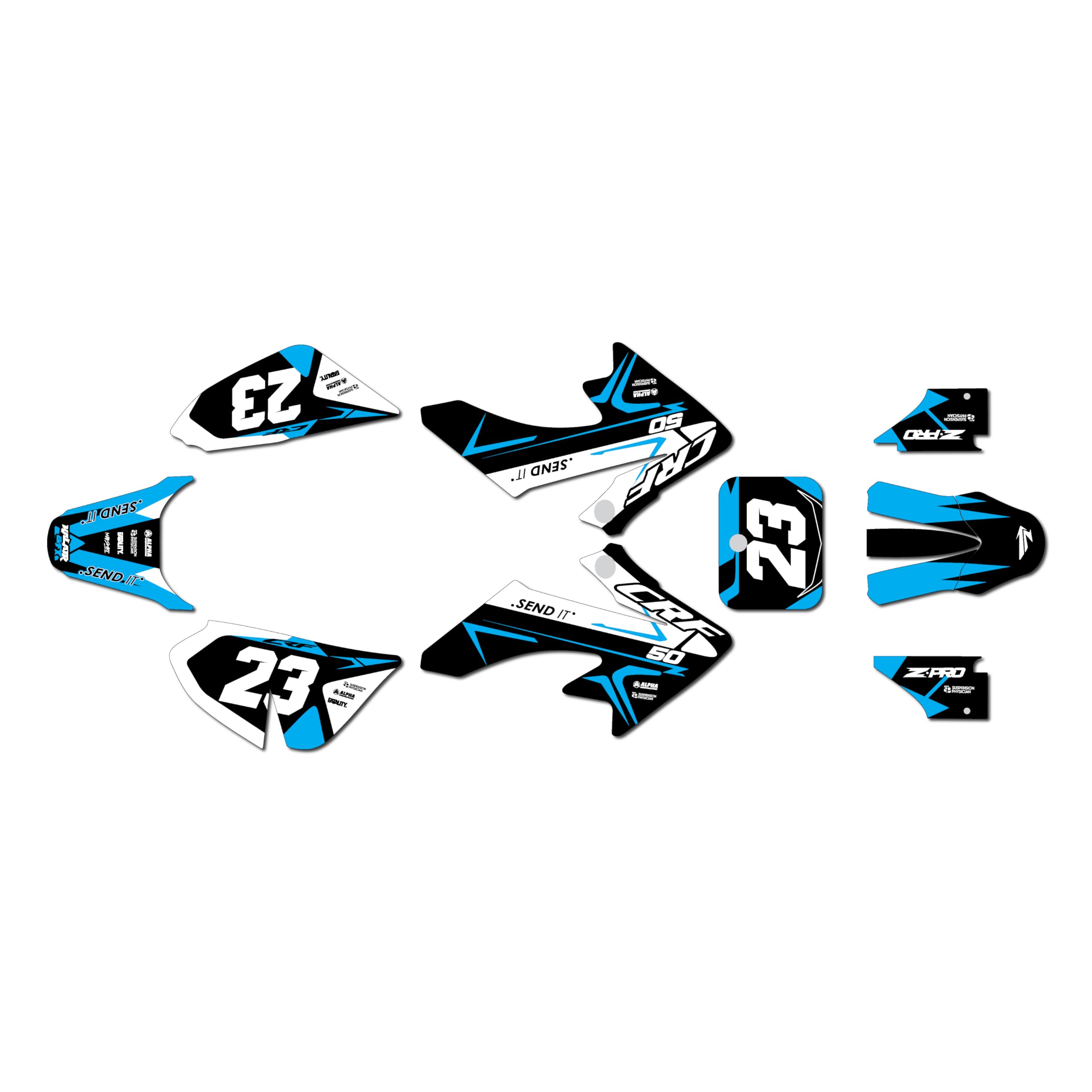 Graphics Kit for Honda CRF50 (All Years) EVADER Series Blue-red 09 Mil - Dirt pit bike motorcycle stickers, dirtbike racing automotive decal motocross accessories no-plastics