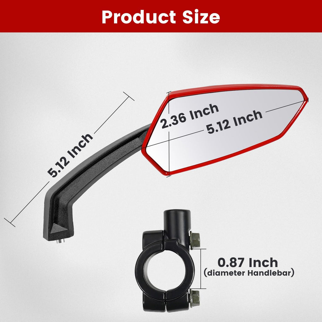 Handlebar Bike Mirror, HD Convex Glass Rear View Mirror with Shatterproof Film, 360° Adjustable Bicycle Mirror for MTB & E-Bike, Fits 21-26mm Handlebars, Left Side Only(Red)