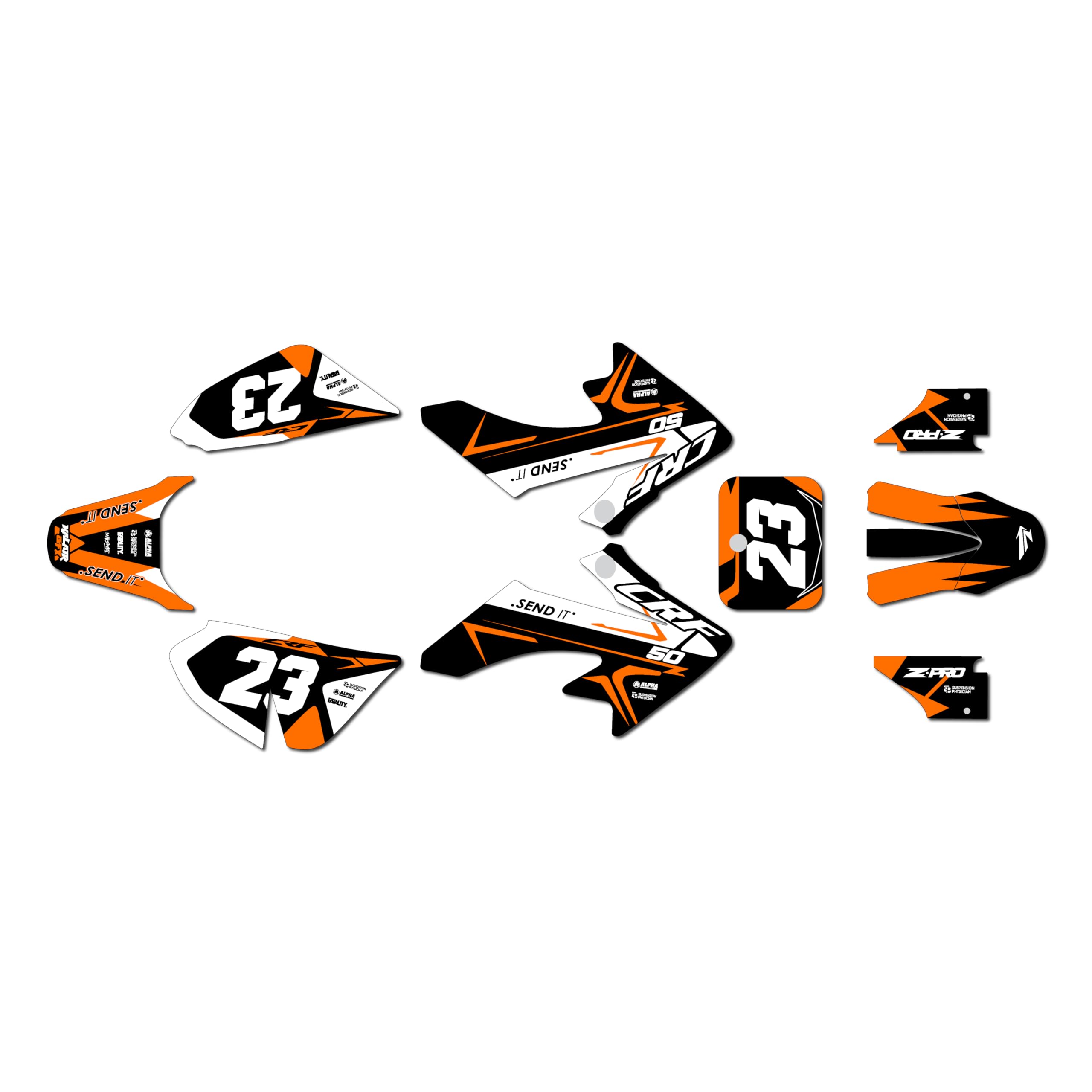 Graphics Kit for Honda CRF50 (All Years) EVADER Series Blue-red 09 Mil - Dirt pit bike motorcycle stickers, dirtbike racing automotive decal motocross accessories no-plastics