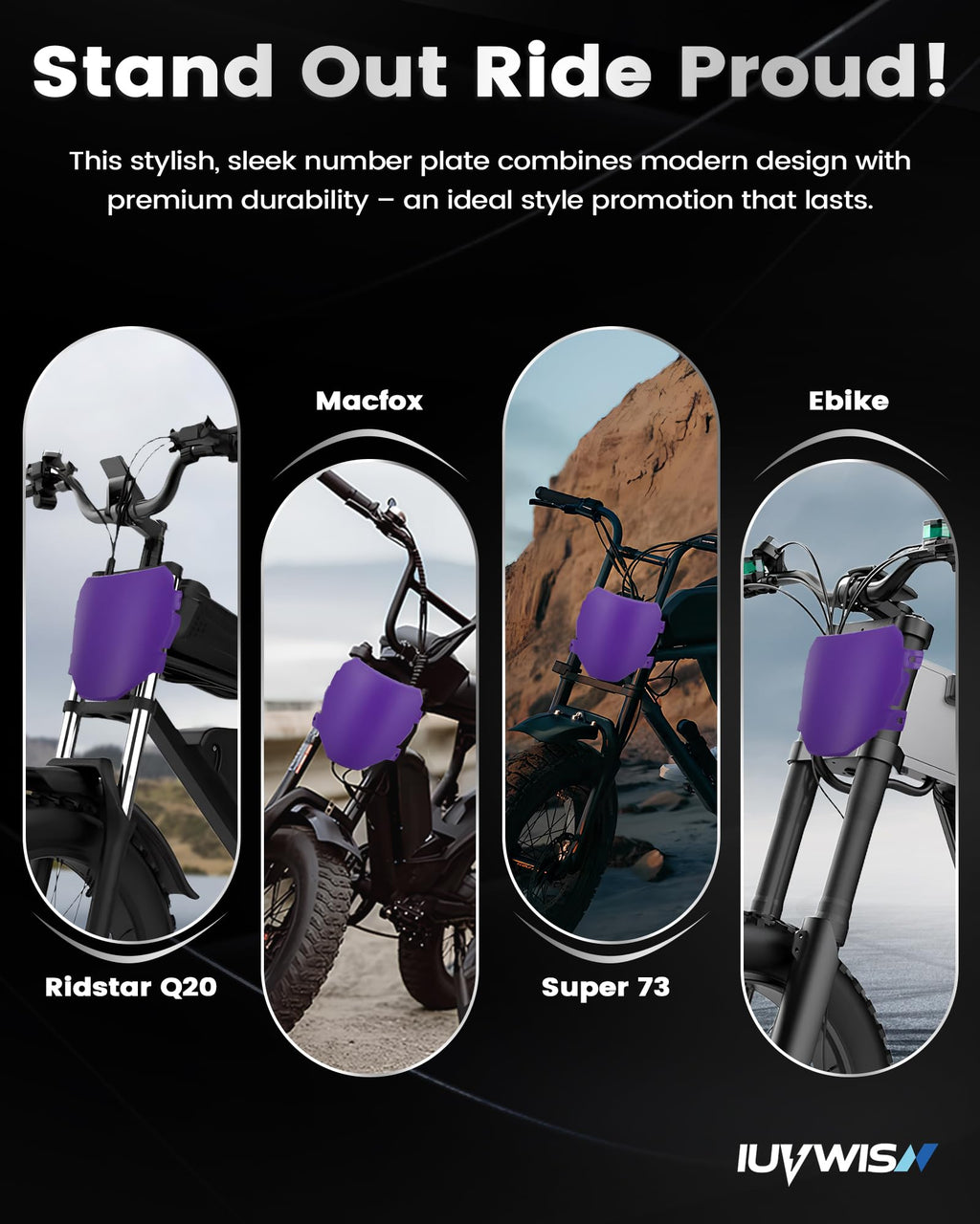 Electric Bike Number Plate E Bike Front Plate Compatible Fit for Ridstar Q20 Tuttio Soleil 01 Super 73 S1 S2 Y1 RX Macfox EBike Electric Commuter Mountain Bike Black