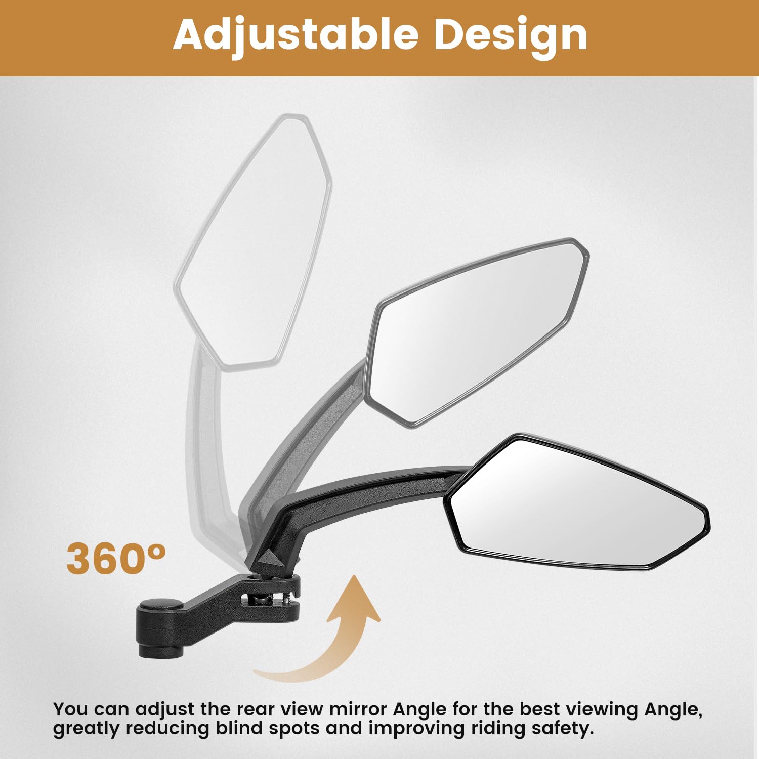 Handlebar Bike Mirror, HD Convex Glass Rear View Mirror with Shatterproof Film, 360° Adjustable Bicycle Mirror for MTB & E-Bike, Fits 21-26mm Handlebars, Left Side Only(Chequer)