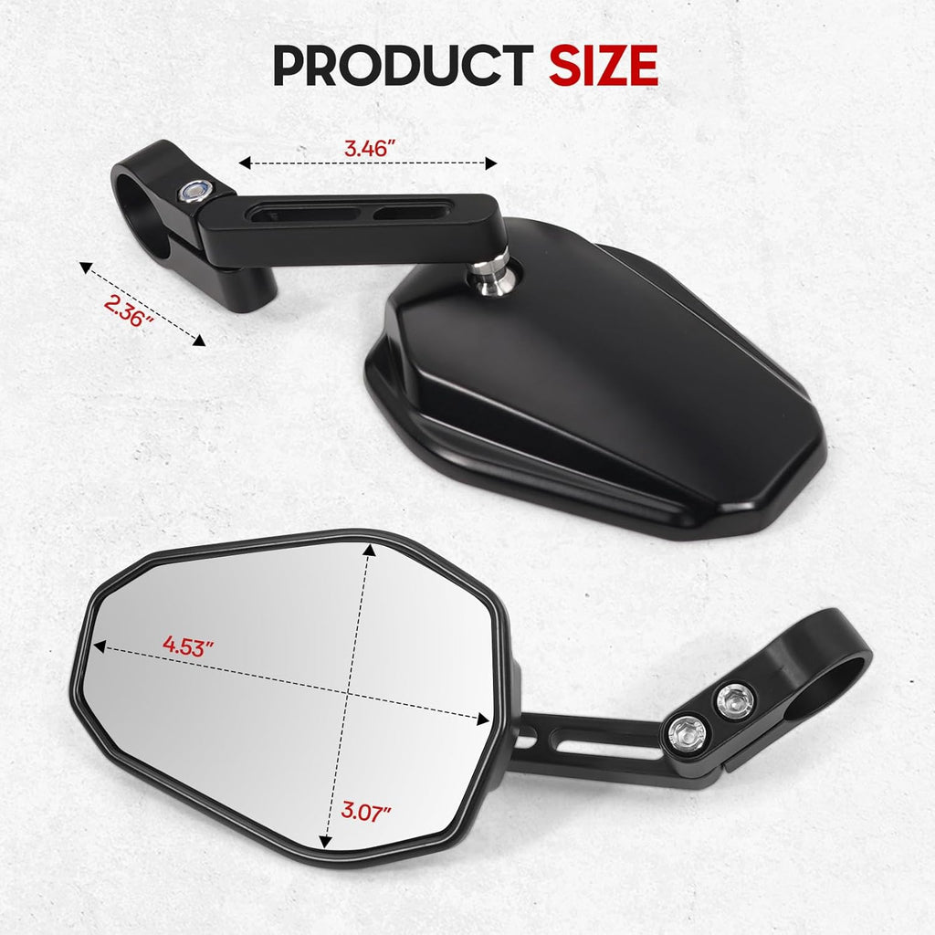 Motorcycle Handlebar Mirror Clamp Mount Rear View Side Mirrors CNC Aluminum Anti-Glare Wide Vision Compatible with Scooter Dirt Bike Cruiser ATV with Center Bar