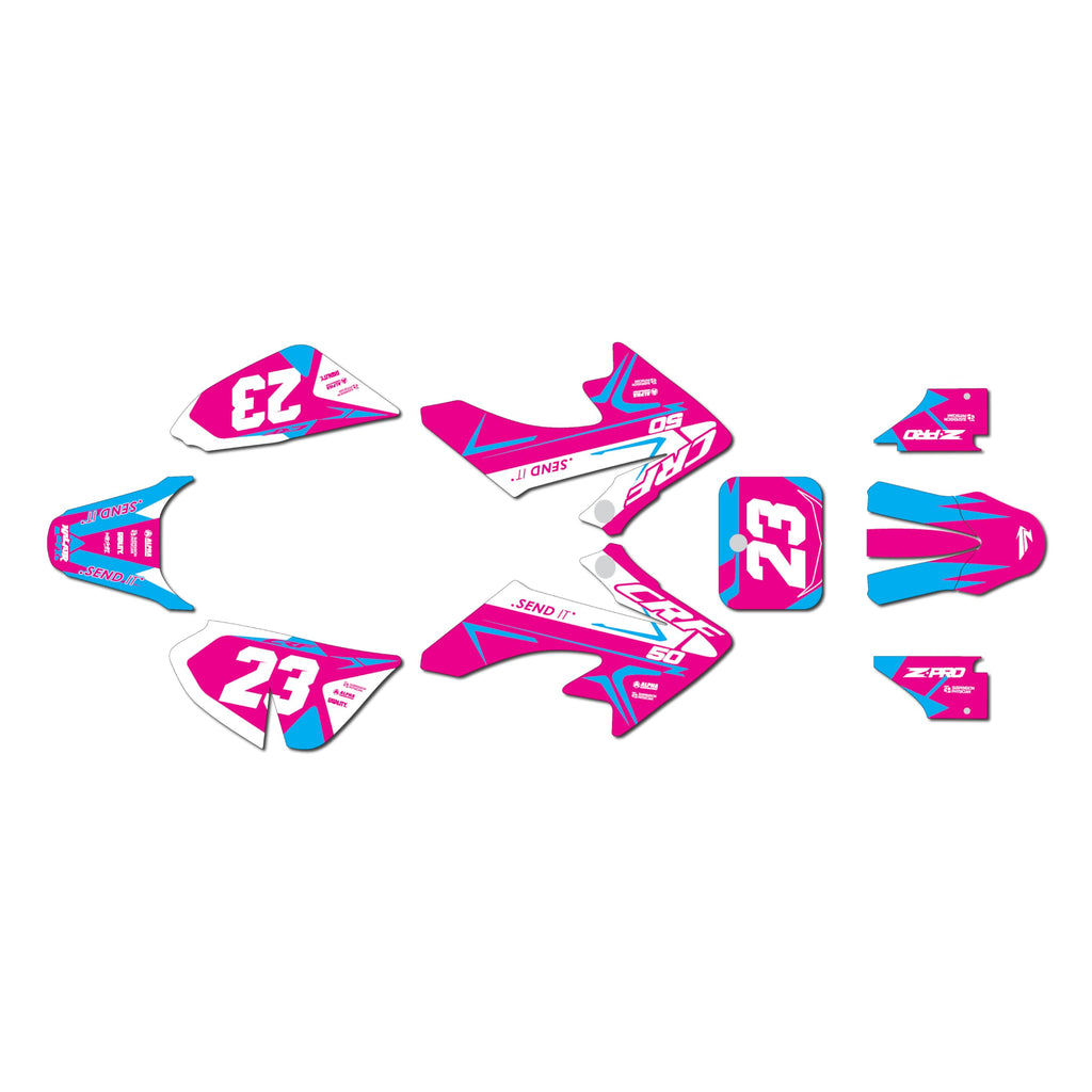 Graphics Kit for Honda CRF50 (All Years) EVADER Series Blue-red 09 Mil - Dirt pit bike motorcycle stickers, dirtbike racing automotive decal motocross accessories no-plastics