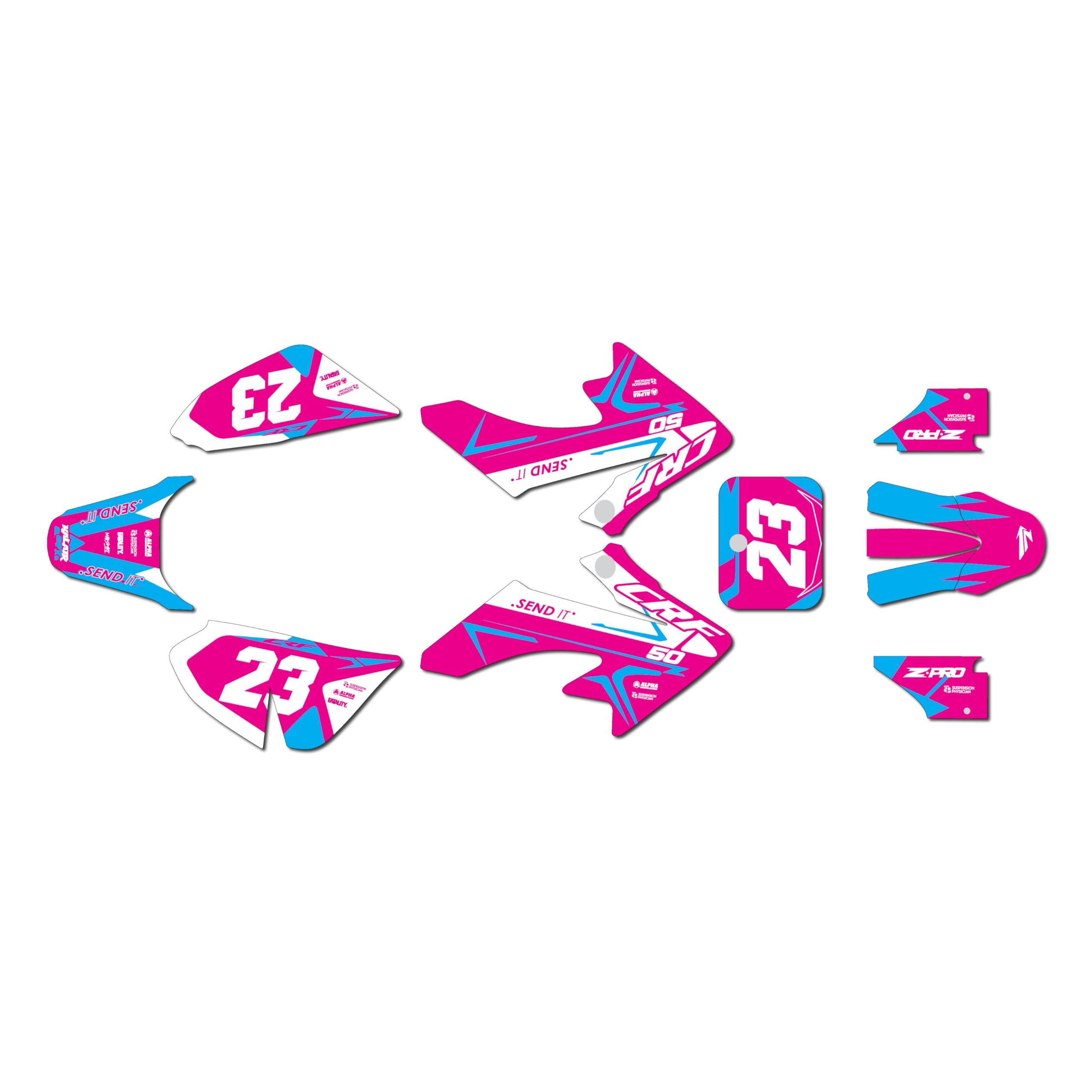 Graphics Kit for Honda CRF50 (All Years) EVADER Series Blue-red 09 Mil - Dirt pit bike motorcycle stickers, dirtbike racing automotive decal motocross accessories no-plastics