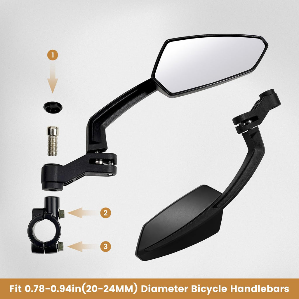 Handlebar Bike Mirror, HD Convex Glass Rear View Mirror with Shatterproof Film, 360° Adjustable Bicycle Mirror for MTB & E-Bike, Fits 21-26mm Handlebars, Left Side Only(Chequer)