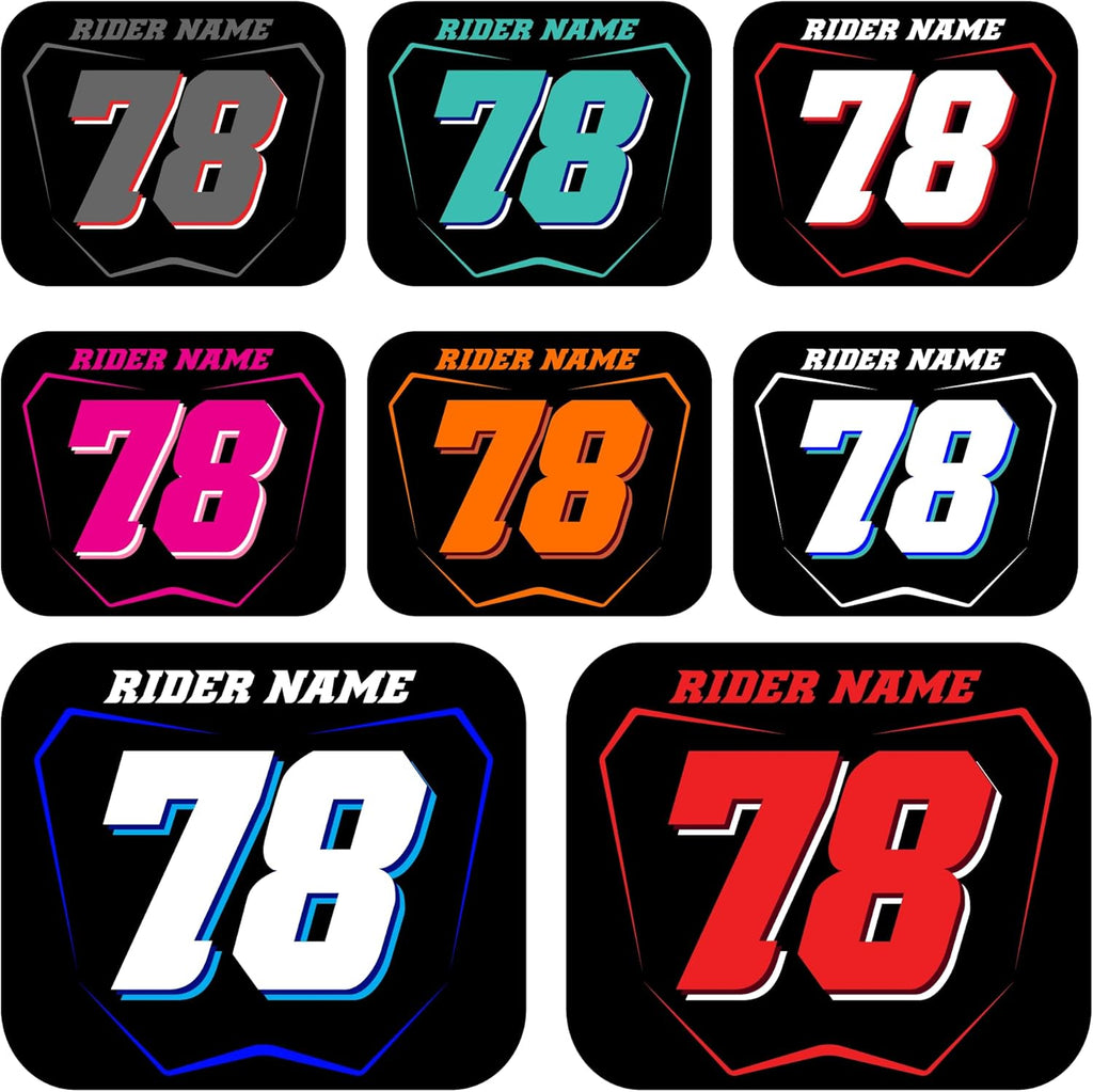 Number Plate Decal Stickers, Multiple Designs with Custom Name, Number, Size & Colors, Set of 3