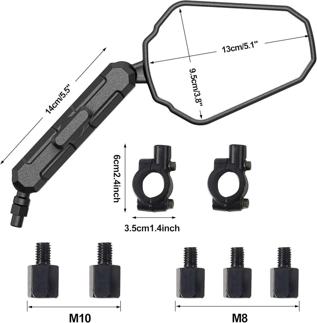pgraded Universal Motorcycle Mirror, Adventure Ball-Head ATV Rear View Mirror with 8/10mm Screws and 7/8" Handlebar Clamp, Vibration-Free, Compatible with Yamaha, Honda, Kawasaki, Suzuki，etc.
